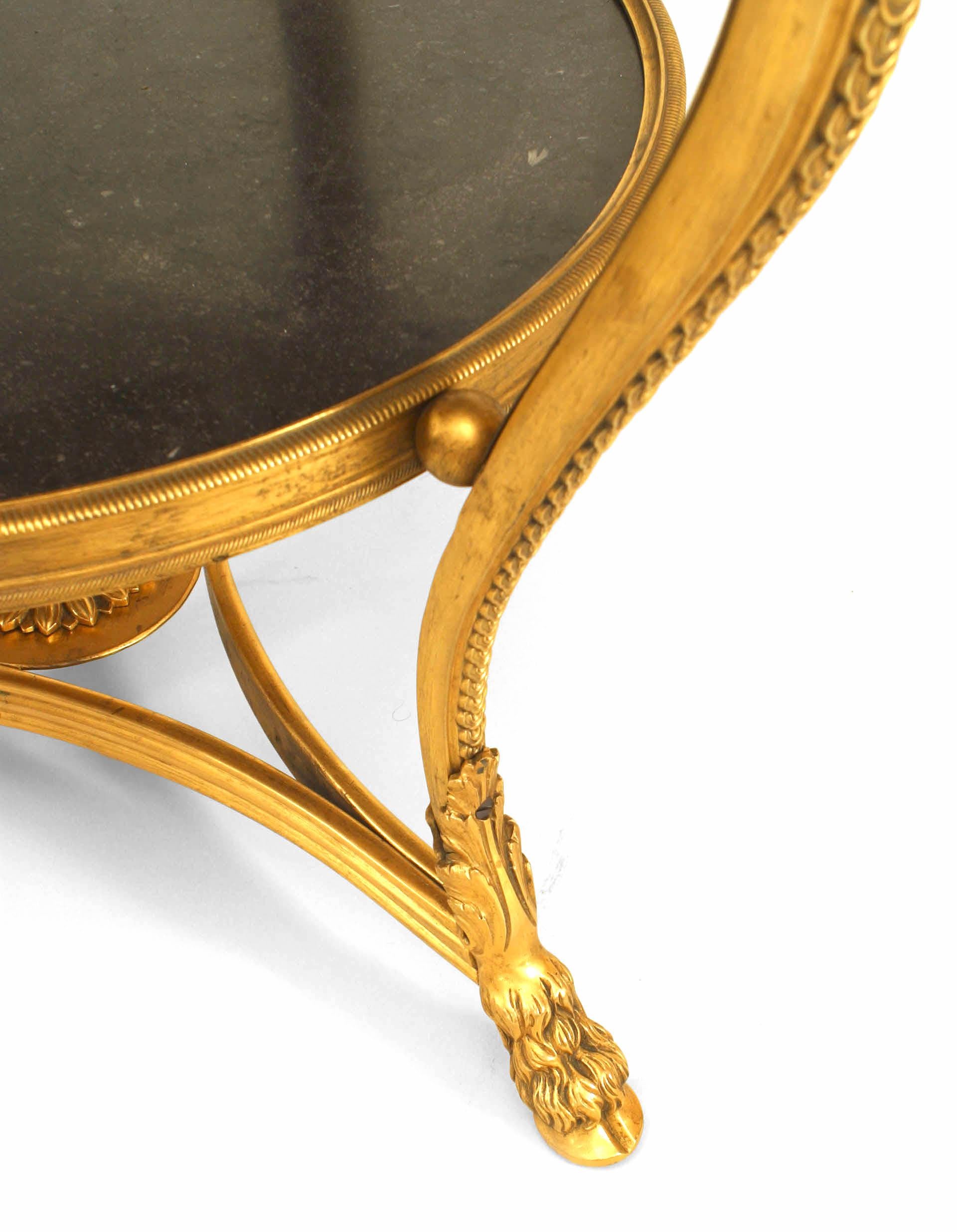19th Century French Louis XVI Style Bronze Dore Ram and Marble End Table For Sale