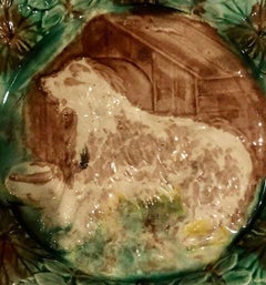 Turn of the Century Majolica Dog Plate