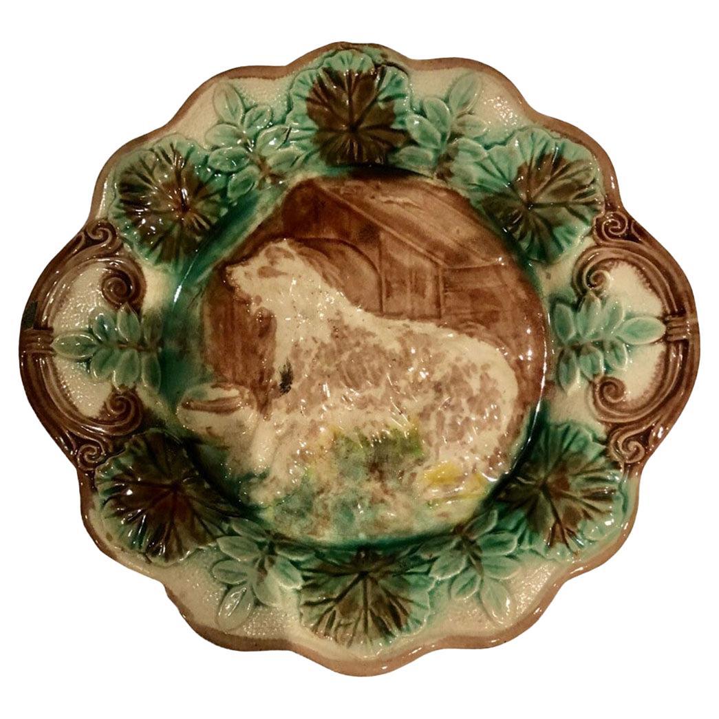Turn of the Century Majolica Dog Plate For Sale