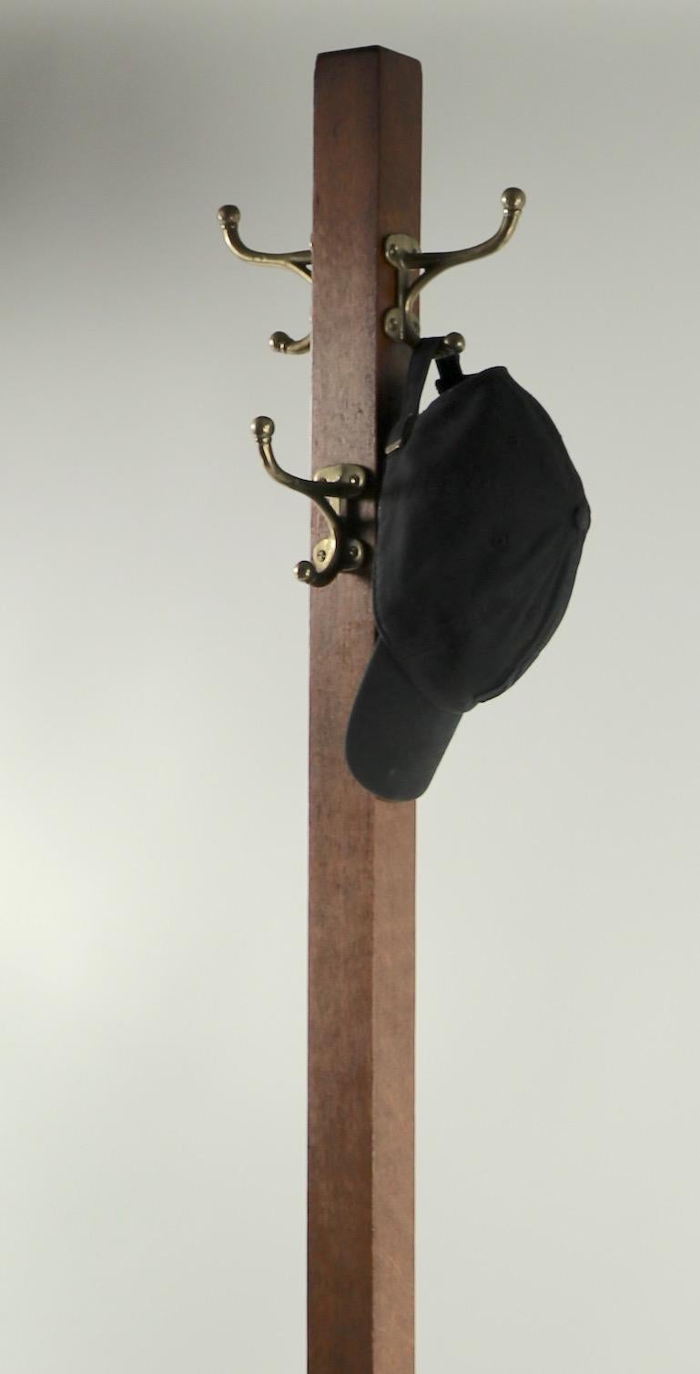 Turn of the Century Mission Arts & Crafts Style Oak Coat Tree with Brass Hooks 3