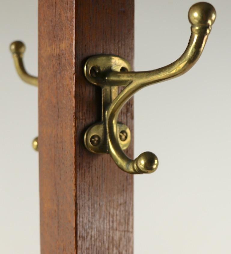 20th Century Turn of the Century Mission Arts & Crafts Style Oak Coat Tree with Brass Hooks