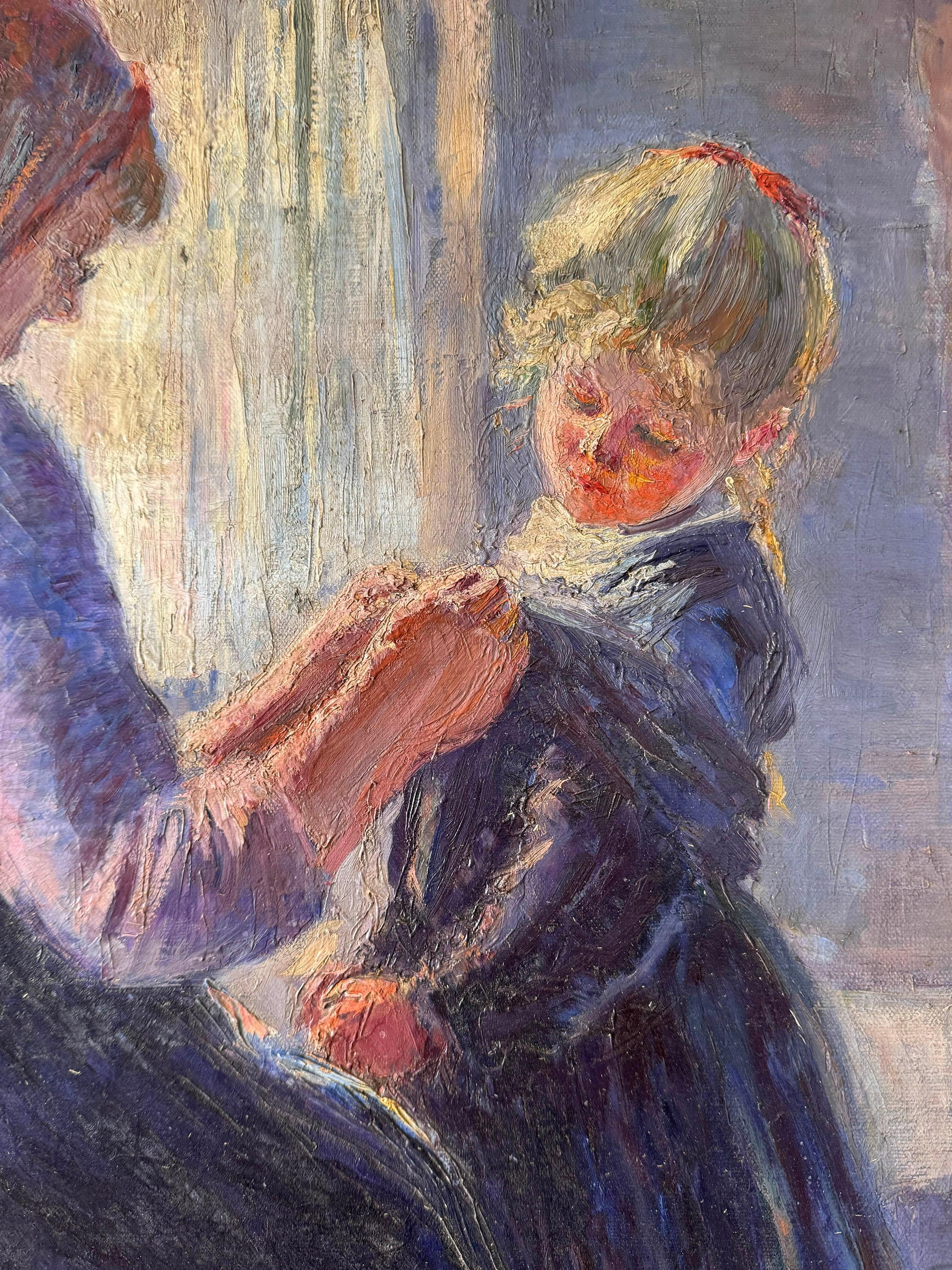 Ölgemälde von Mutter und Tochter aus der Jahrhundertwende (Rustikal) im Angebot