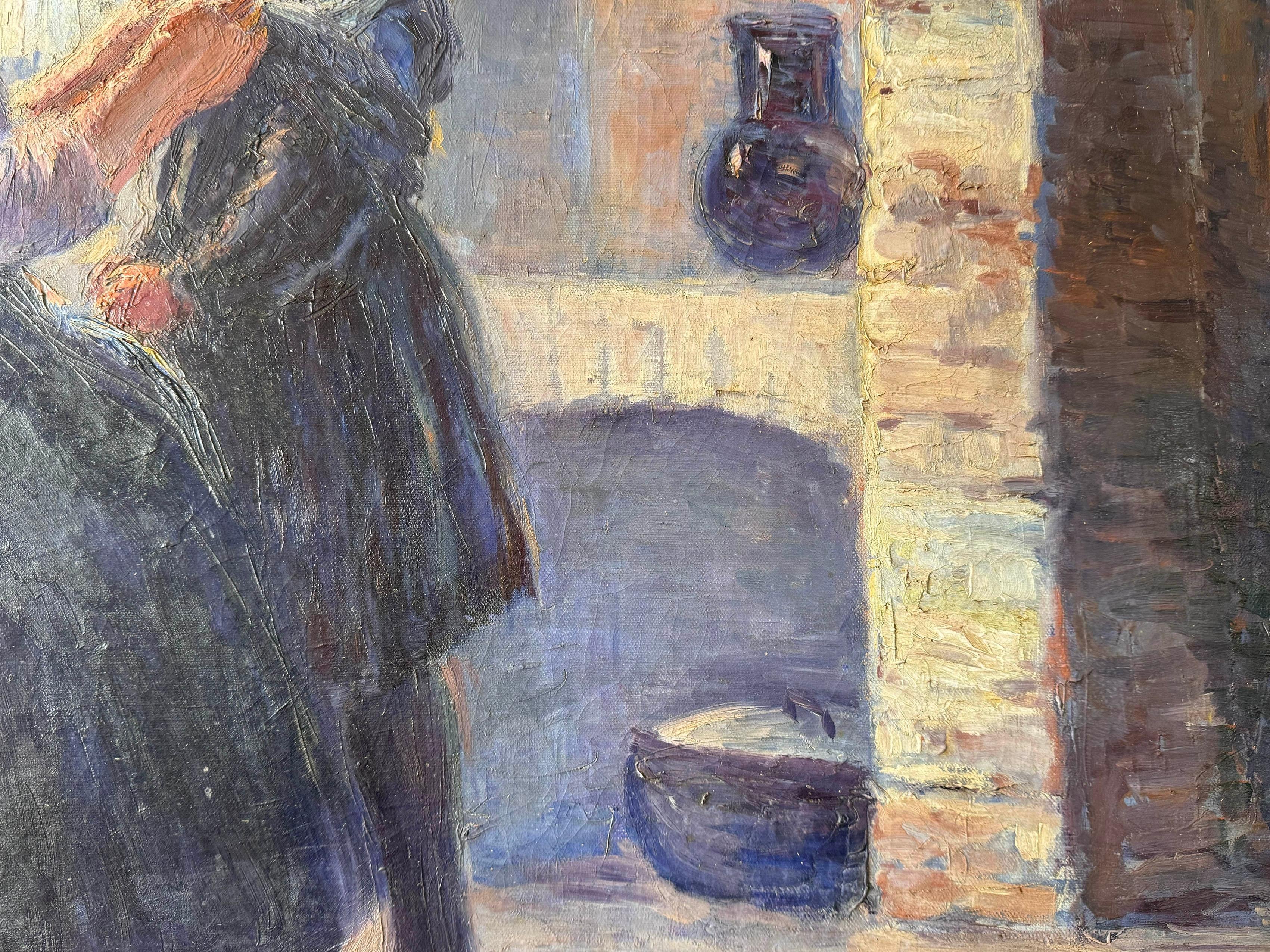 Ölgemälde von Mutter und Tochter aus der Jahrhundertwende (Handbemalt) im Angebot