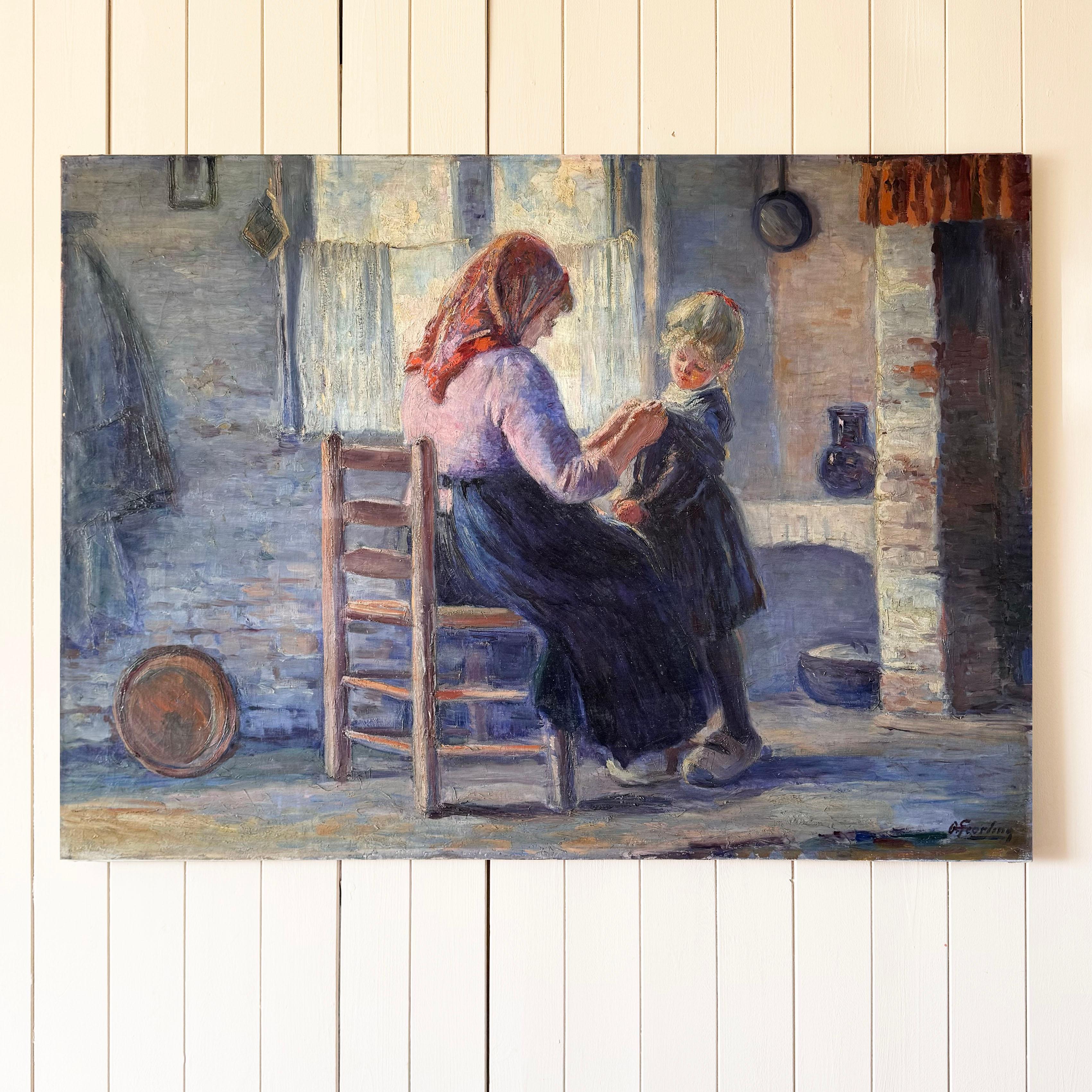 Ölgemälde von Mutter und Tochter aus der Jahrhundertwende (20. Jahrhundert) im Angebot