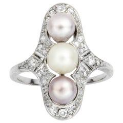 Turn of the Century Pearl and Diamond Tablet Ring