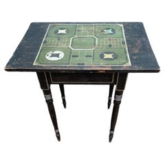 Turn of the Century Side Table in black paint with Parcheesi Game Board Top