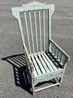 Turn of the Century Slatted Eastlake Style Armchair in Blue-Green Paint