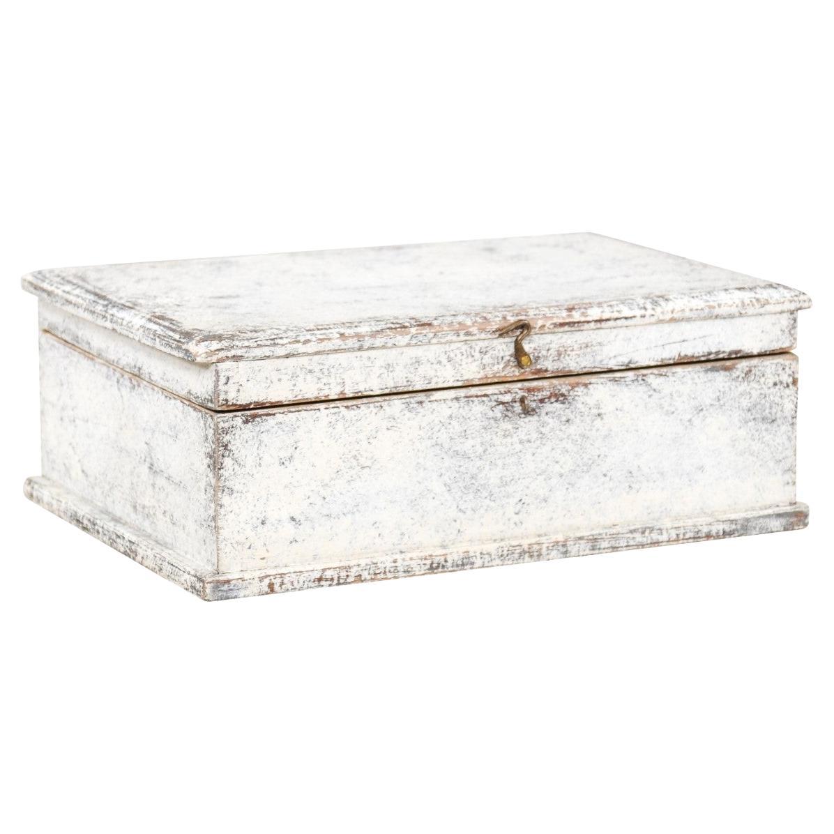Turn of the Century Swedish 1900s Painted Decorative Box with Distressed Patina