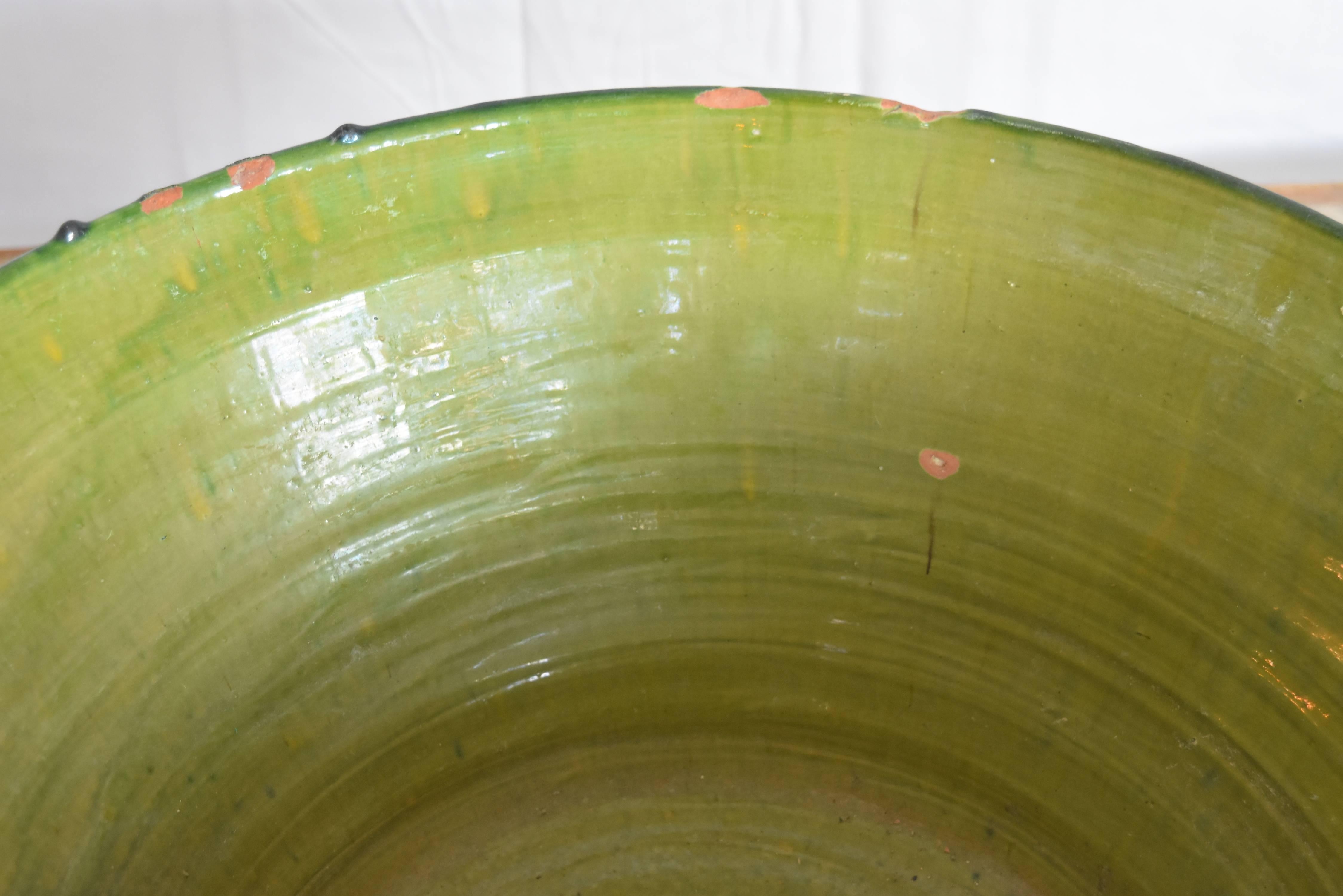 Spanish Turn of the Century Terracotta Glazed Green Bowl from Spain
