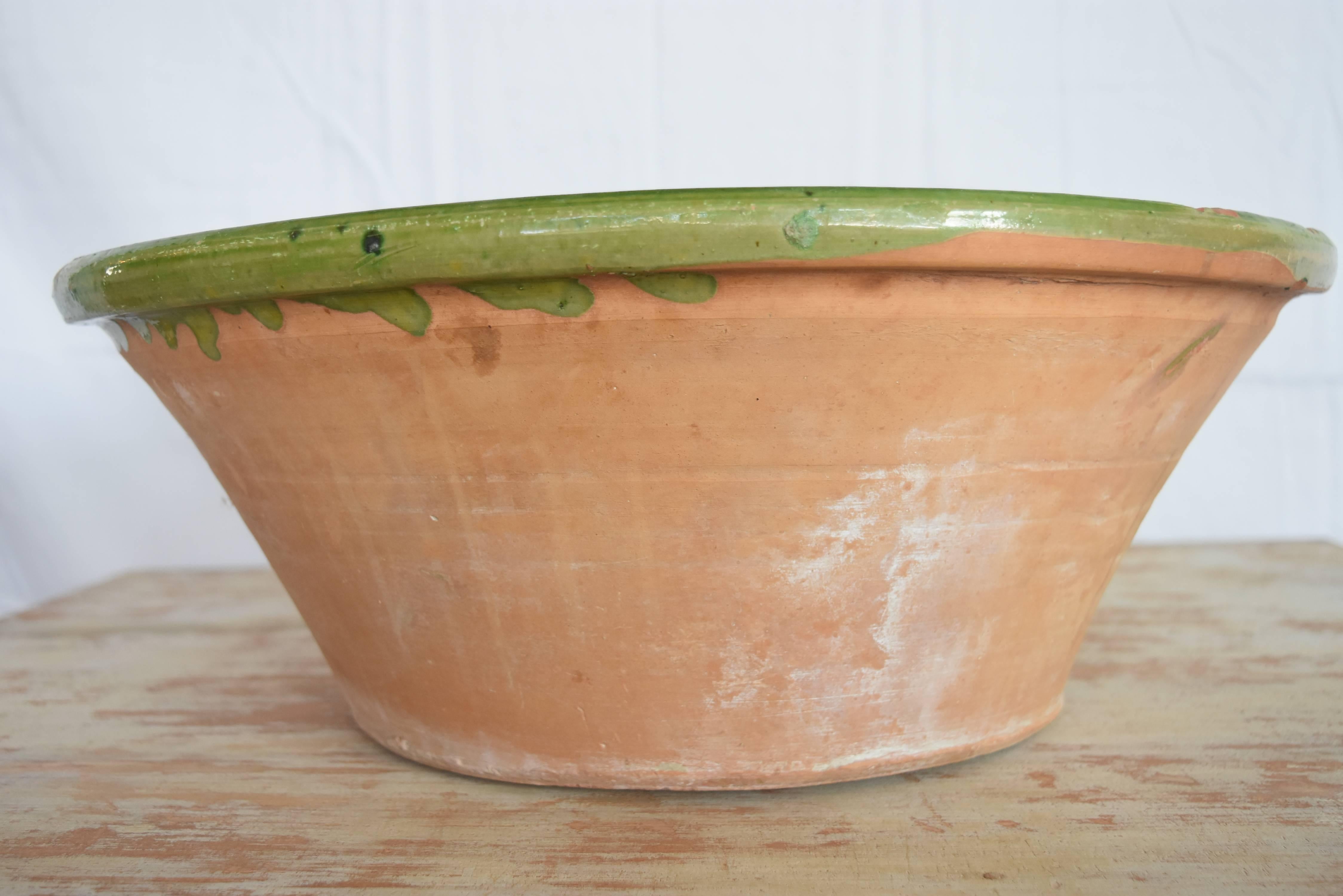 Fired Turn of the Century Terracotta Glazed Green Bowl from Spain