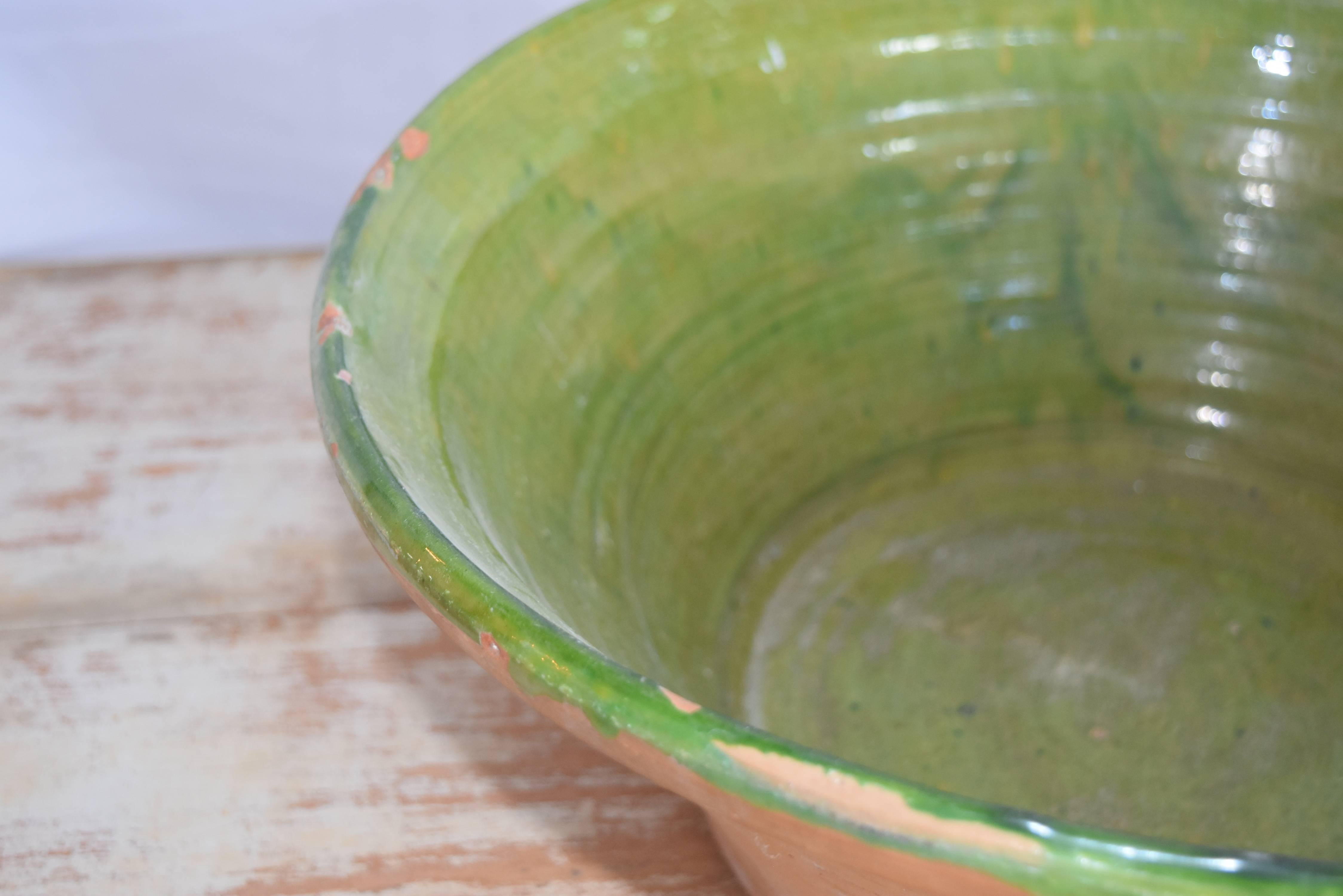 Turn of the Century Terracotta Glazed Green Bowl from Spain 2