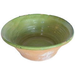 Antique Turn of the Century Terracotta Glazed Green Bowl from Spain