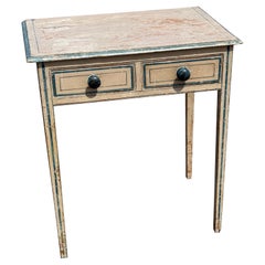 Antique Turn of the Century Two Drawer Stand in Ivory Paint with Blue Detail
