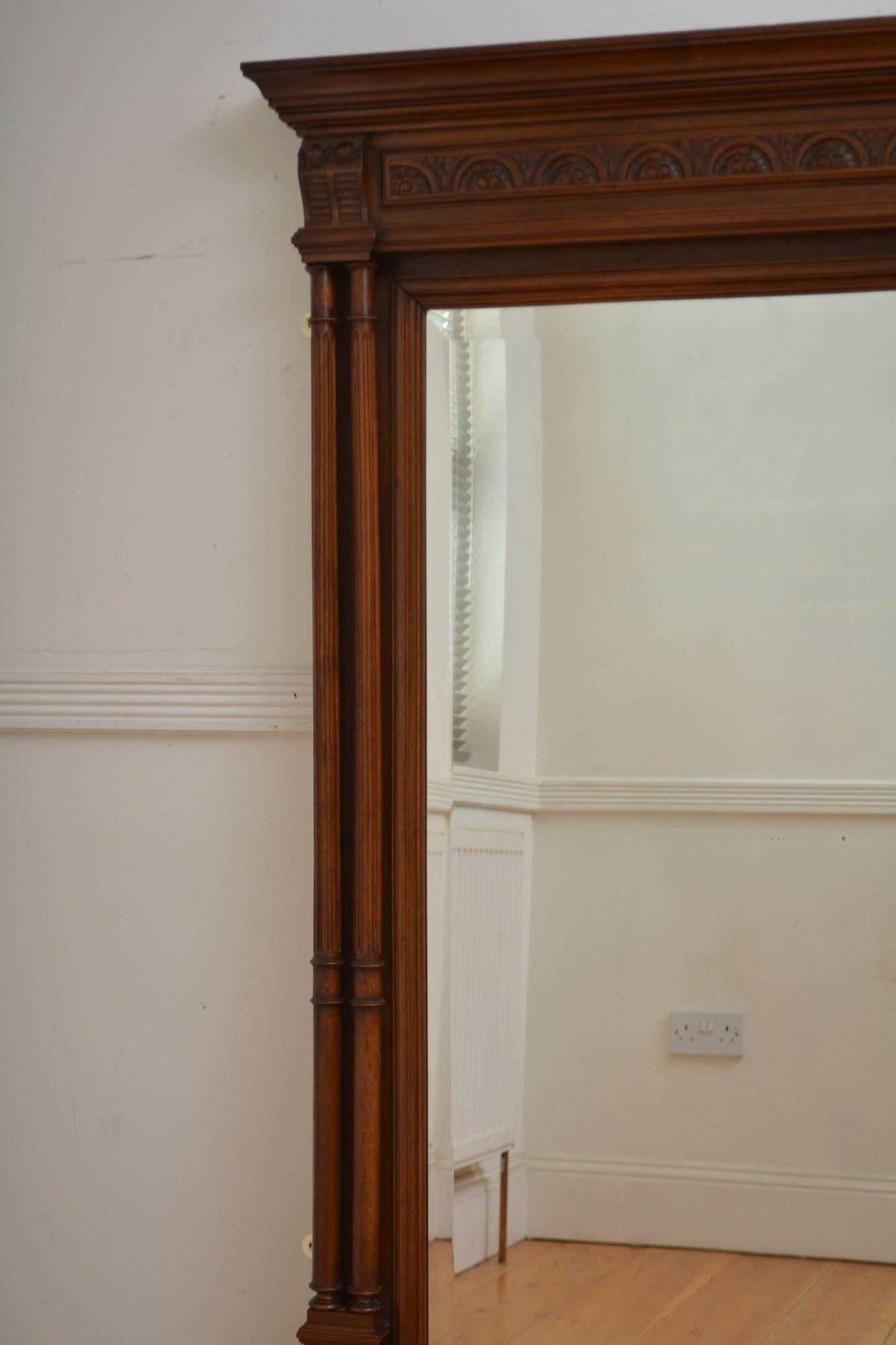 Turn of the Century Walnut Wall Mirror H152cm For Sale 5