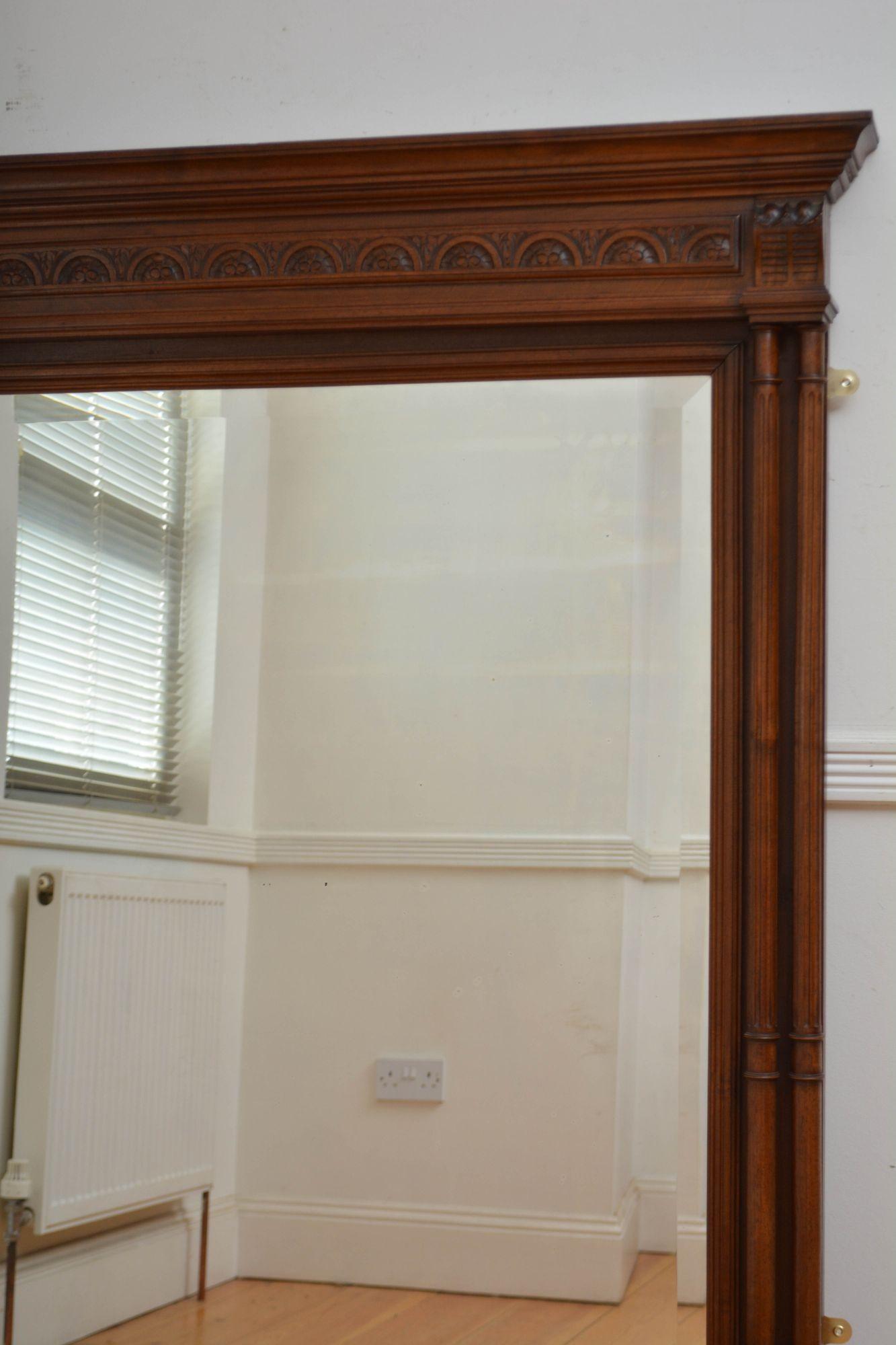 Turn of the Century Walnut Wall Mirror H152cm For Sale 6