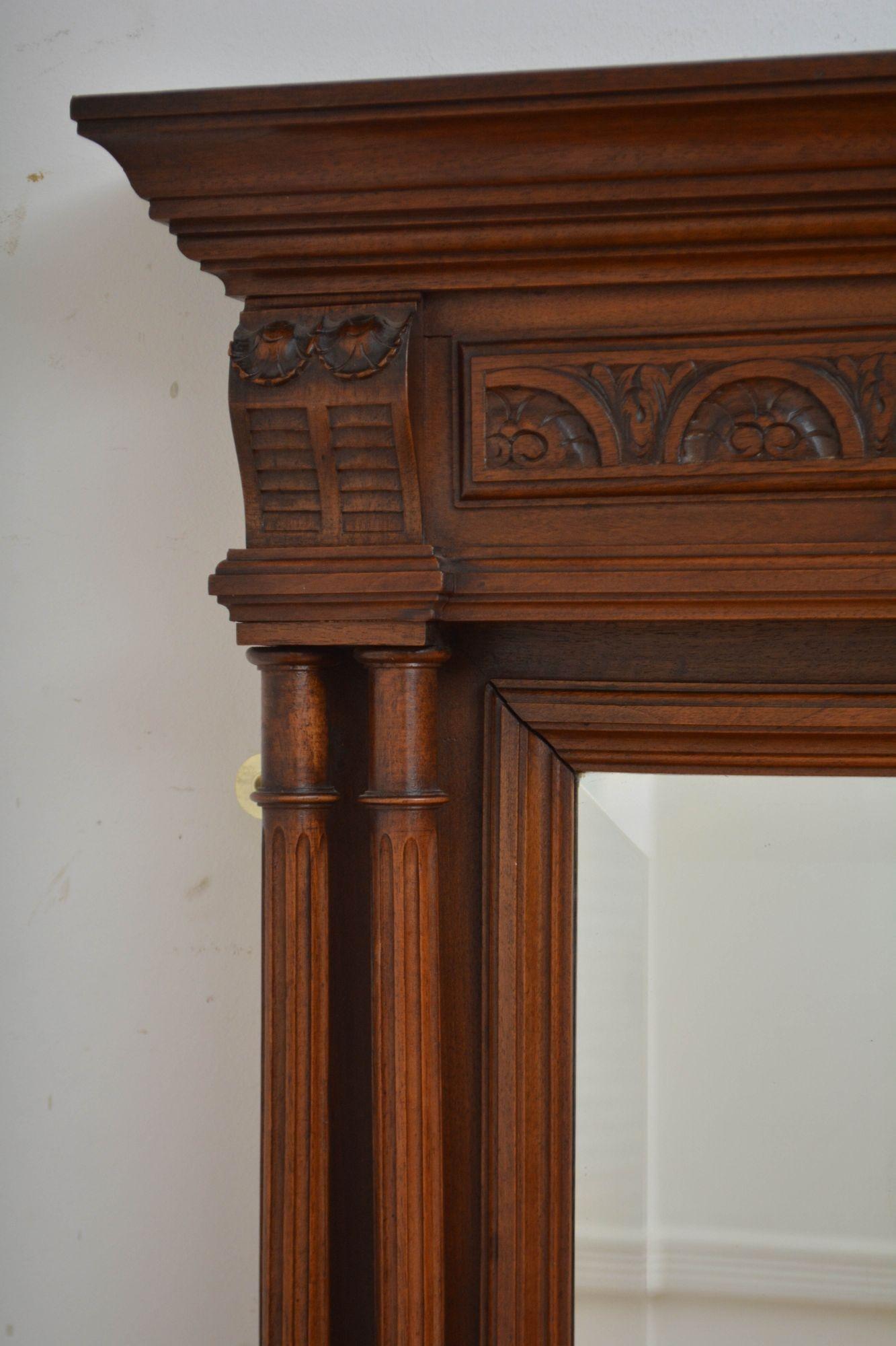 European Turn of the Century Walnut Wall Mirror H152cm For Sale