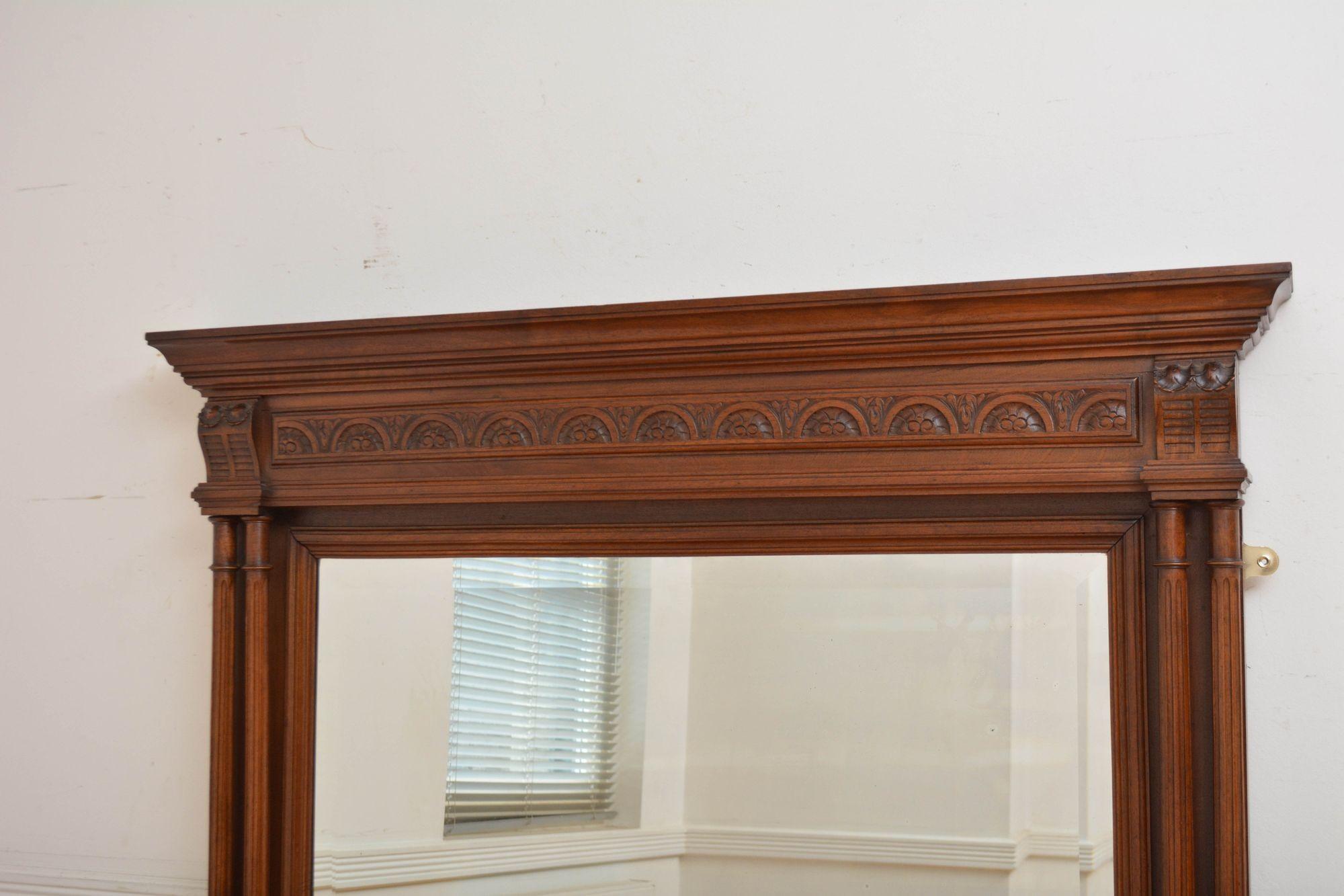Turn of the Century Walnut Wall Mirror H152cm In Good Condition For Sale In Whaley Bridge, GB