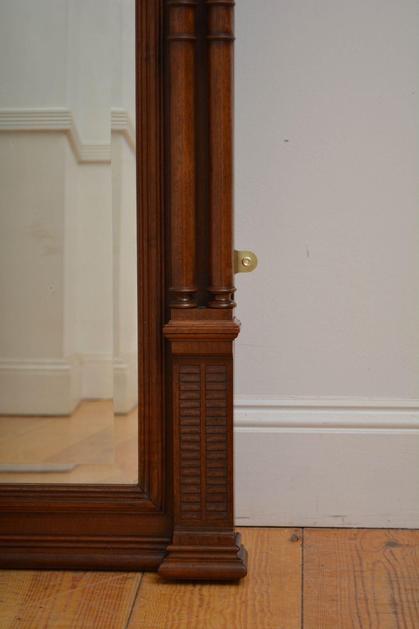 Turn of the Century Walnut Wall Mirror H152cm For Sale 2