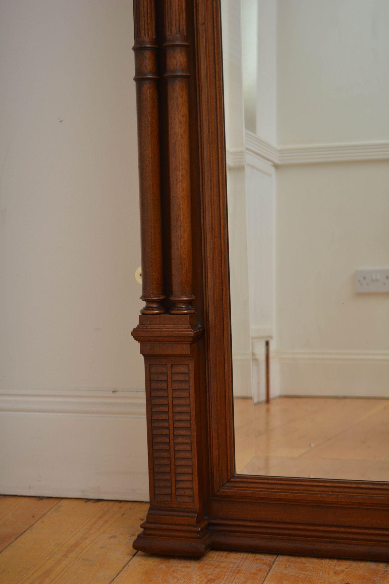 Turn of the Century Walnut Wall Mirror H152cm For Sale 4