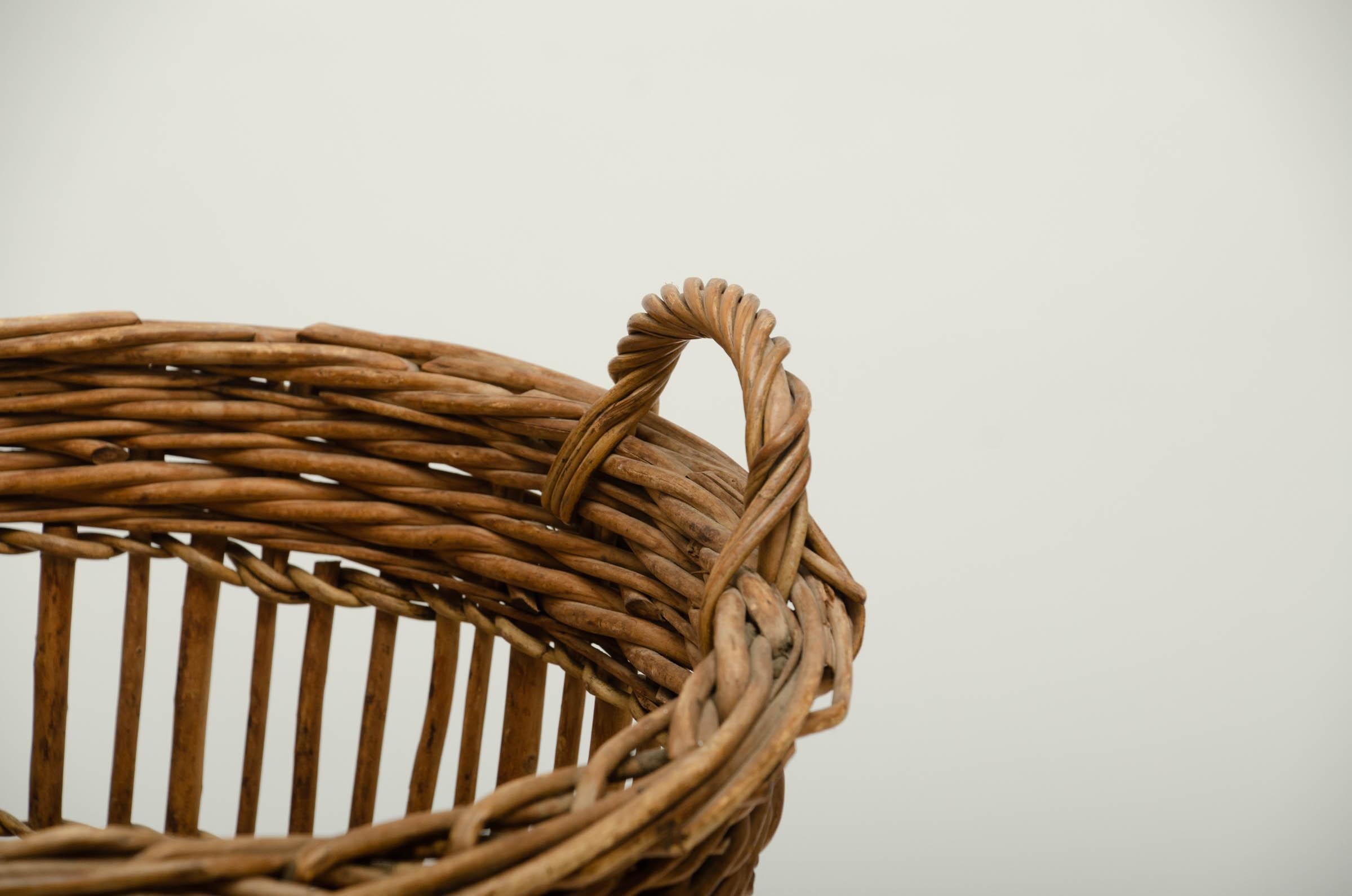 Turn of the Century Wicker Basket, Burgundy, circa 1900 In Good Condition For Sale In East Hampton, NY
