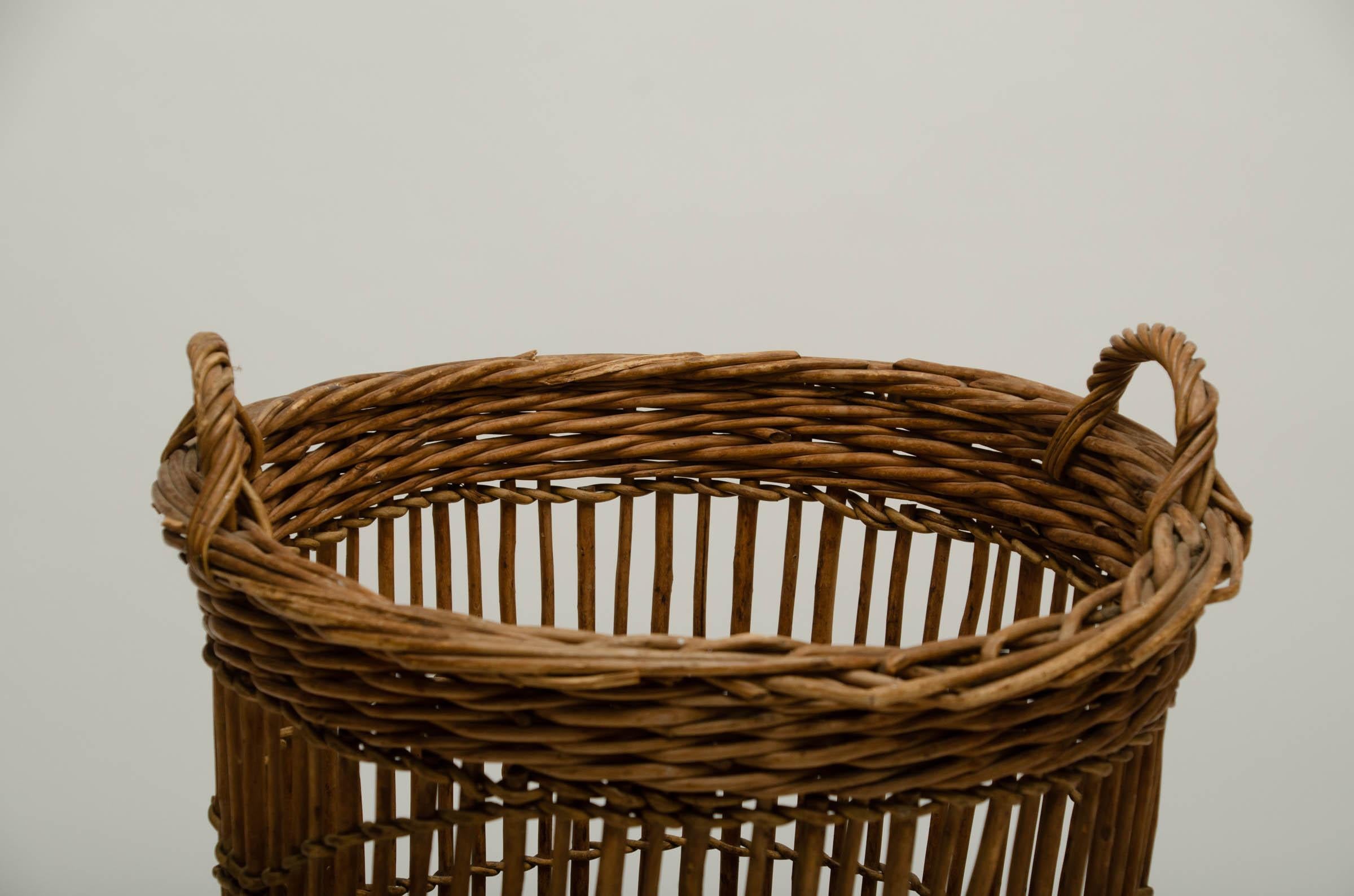 Early 20th Century Turn of the Century Wicker Basket, Burgundy, circa 1900 For Sale