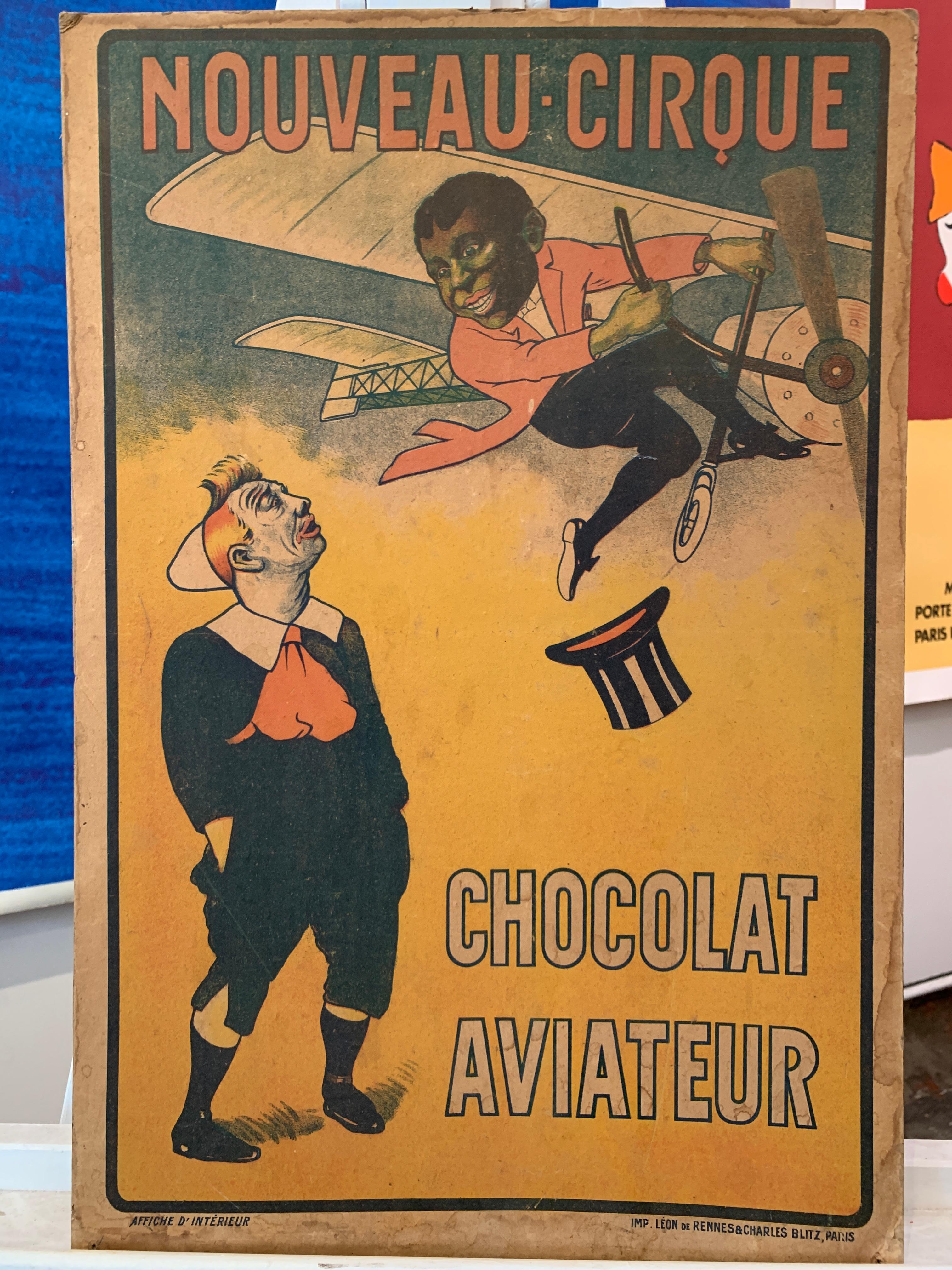 Foottit (often misspelled Footit) and Chocolat were a circus duo who made their debut in the late 1890's in Paris. The unlikely pair worked together as professional clowns in the 'Nouveau Cirque'. This original poster is advertising the circus that
