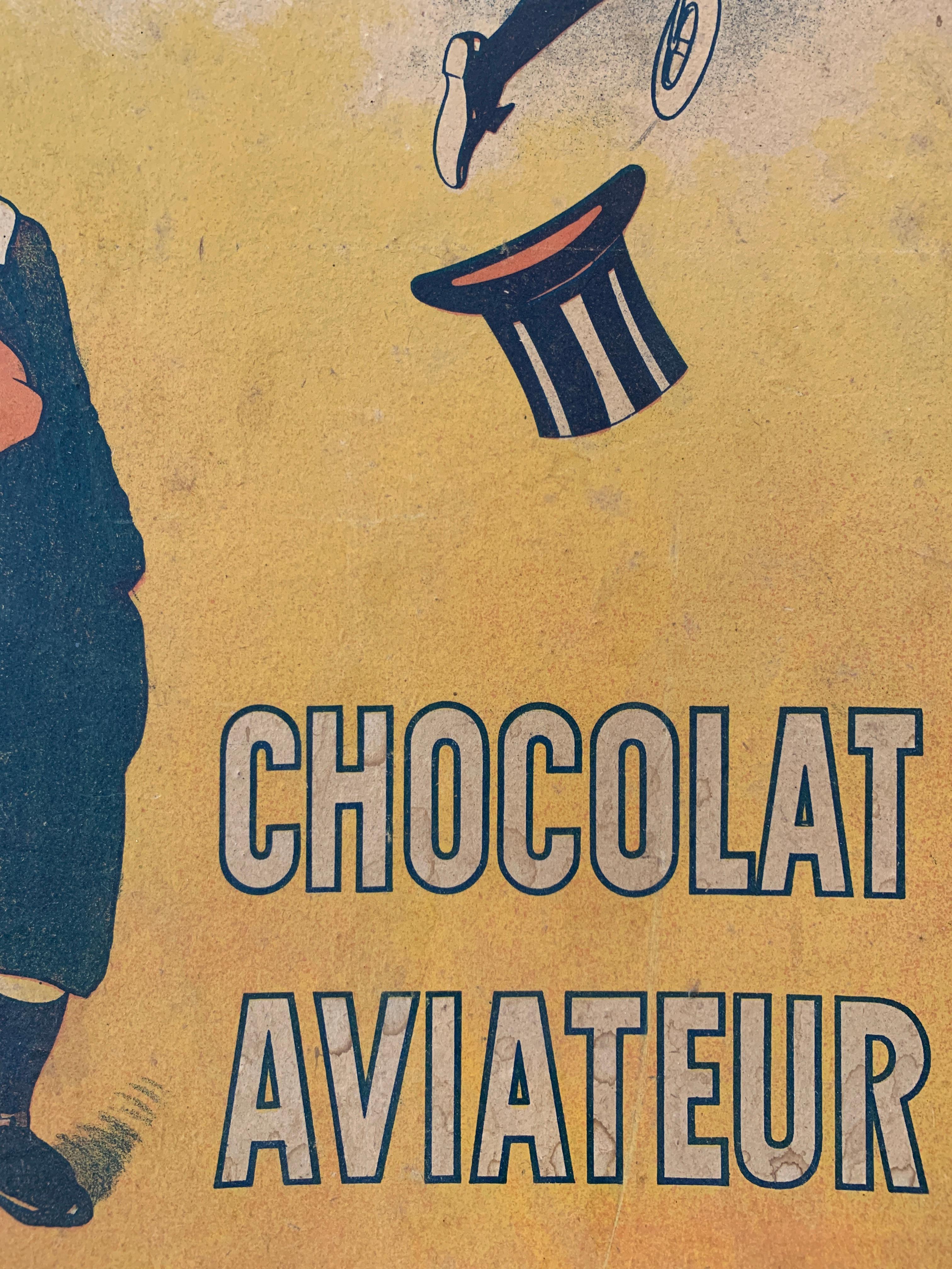 French Turn of the Twentieth Century's European Circus Poster, 1909, Chocolat Aviateur For Sale