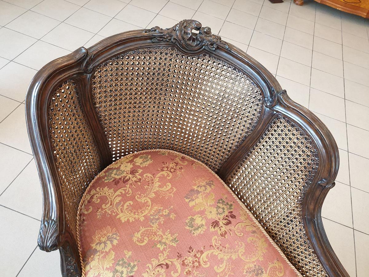 Turn of the 19th-20th Century Dark Wood Chaise Lounge Finished with Rattan In Good Condition For Sale In Liverpool, GB