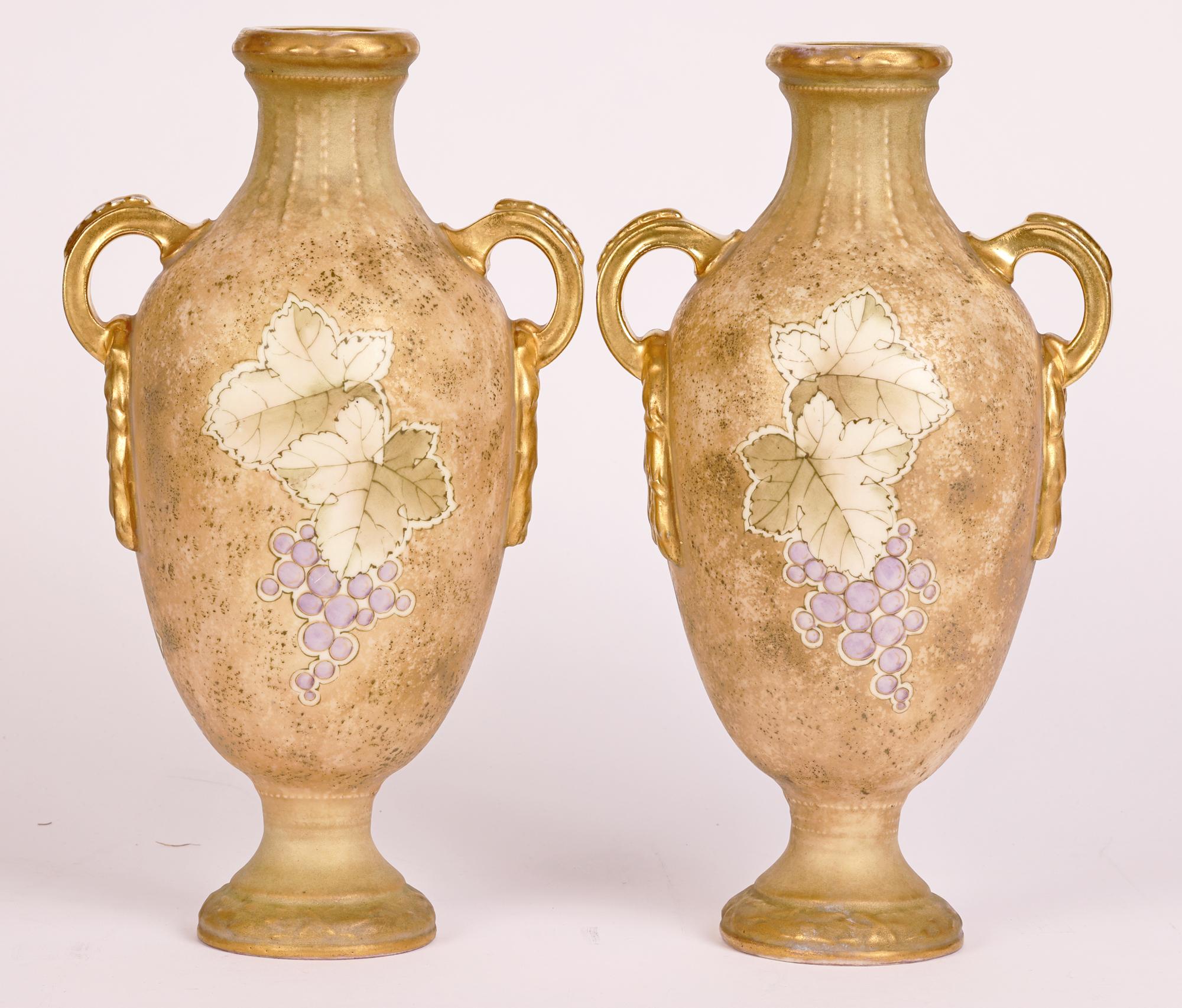 Turn Teplitz RSK Amphora Pair Art Nouveau Hand-Painted Twin Handled Vases For Sale 3