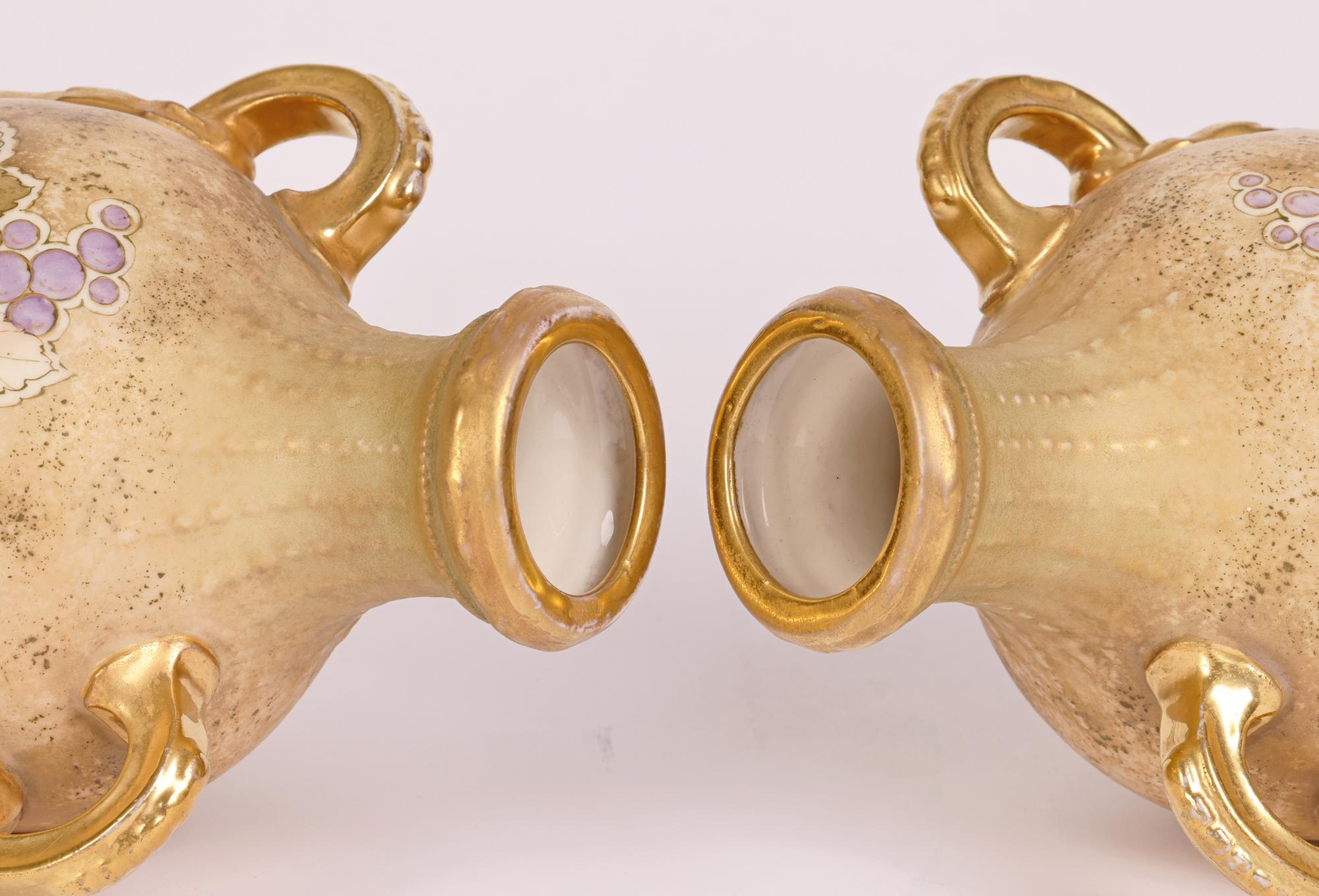 Porcelain Turn Teplitz RSK Amphora Pair Art Nouveau Hand-Painted Twin Handled Vases For Sale