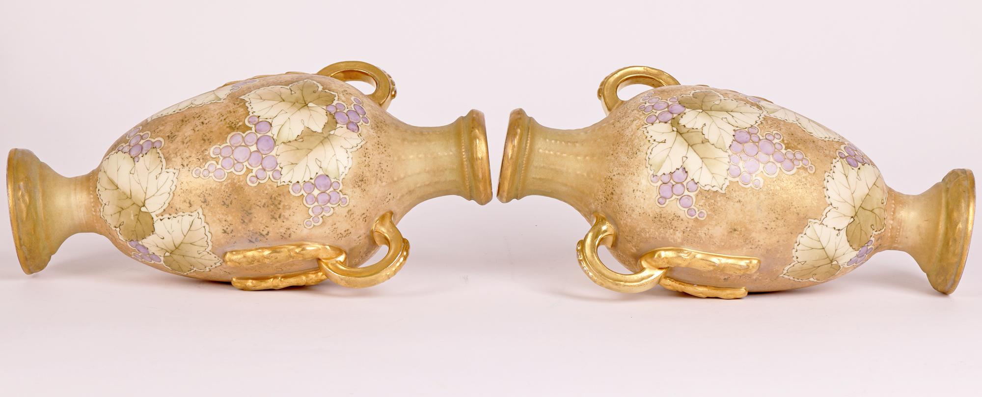 Porcelain Turn Teplitz RSK Amphora Pair Art Nouveau Hand-Painted Twin Handled Vases For Sale