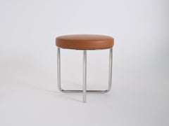 Turnabout Low Stool by Phase Design, Polished Chrome & Leather