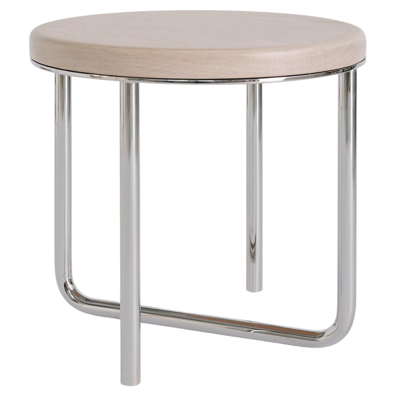 Turnabout Side Table by Phase Design, Polished Chrome & White Oak