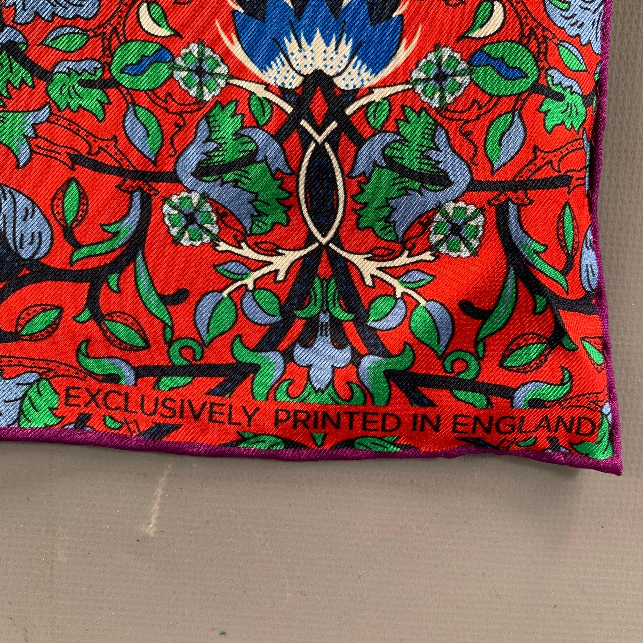 Orange TURNBULL & ASSER Red Navy Green Floral Silk Pocket Square
