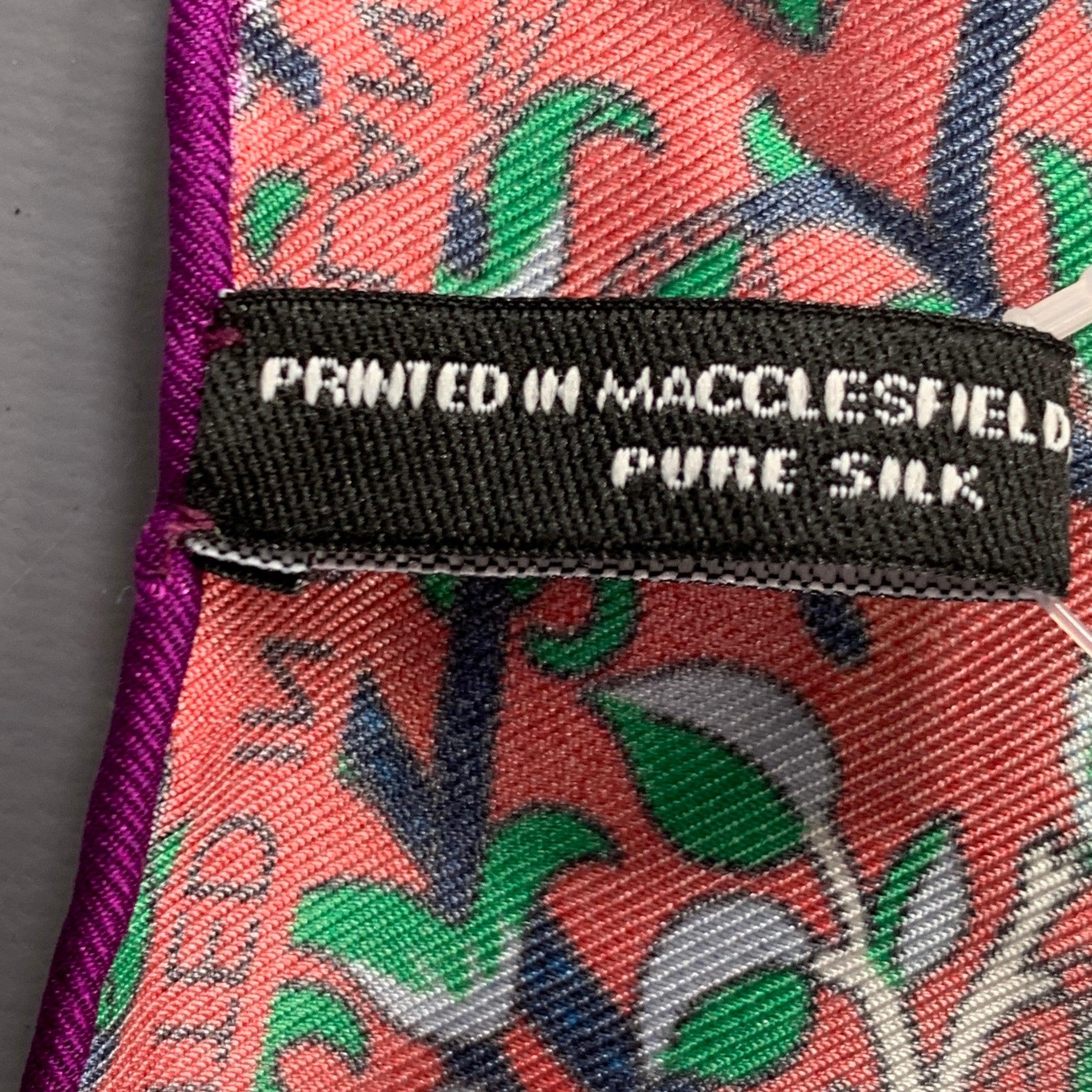 Men's TURNBULL & ASSER Red Navy Green Floral Silk Pocket Square