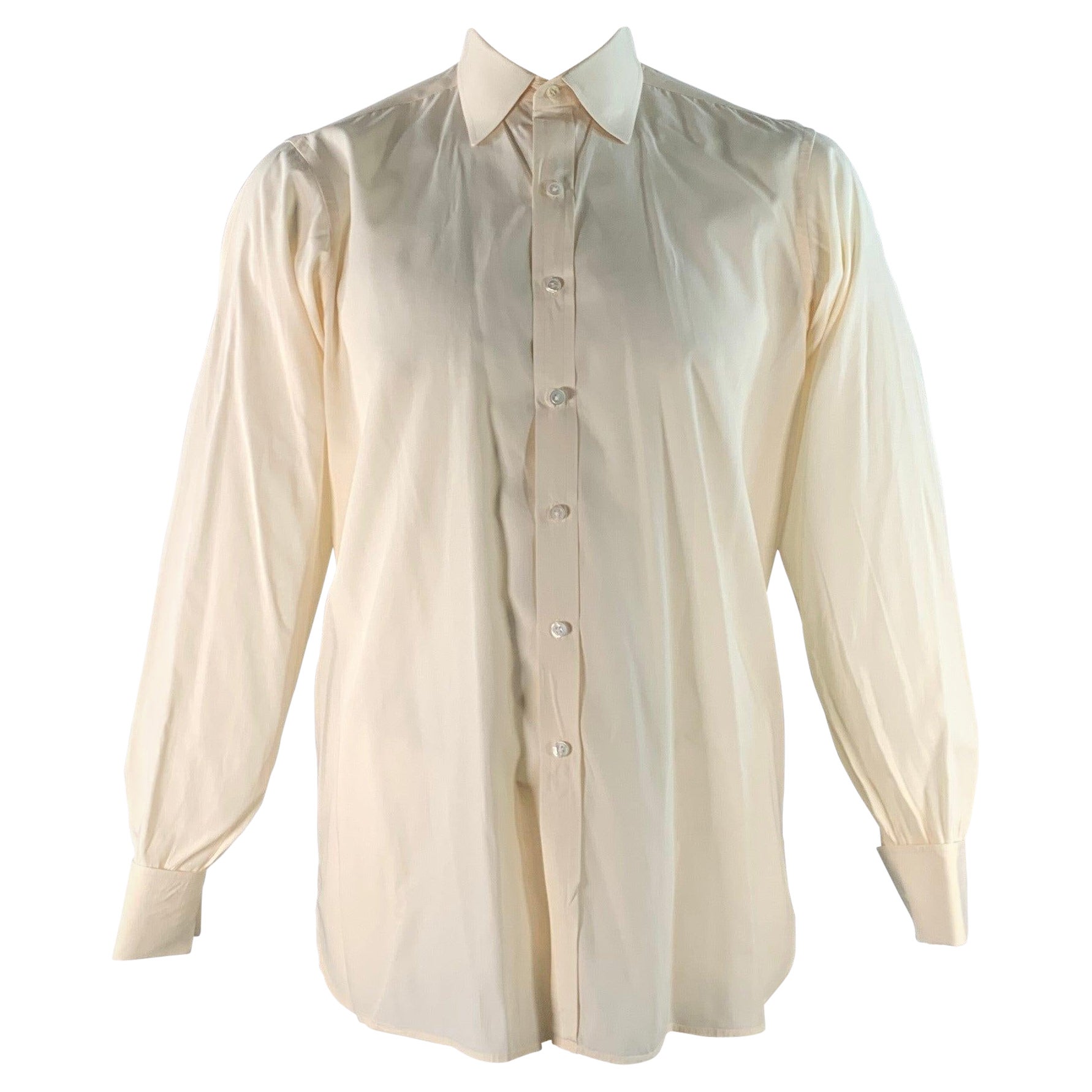 Turnbull & Asser Taglia L Camicia a maniche lunghe in cotone beige con polsini francesi in vendita