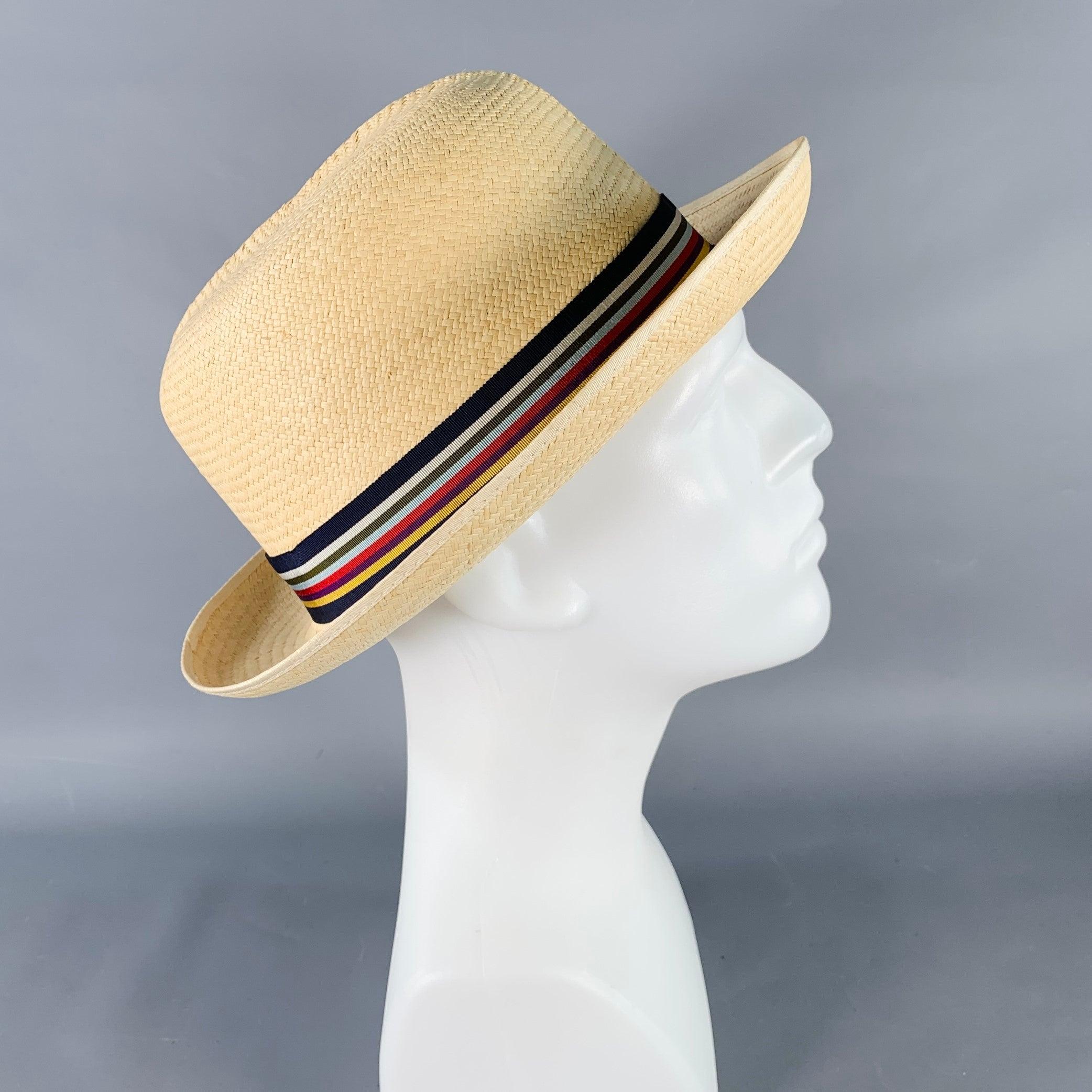 TURNBULL & ASSER Größe L Beige Mehrfarbig Geflochtenes Band Stroh Panamahut im Zustand „Gut“ im Angebot in San Francisco, CA