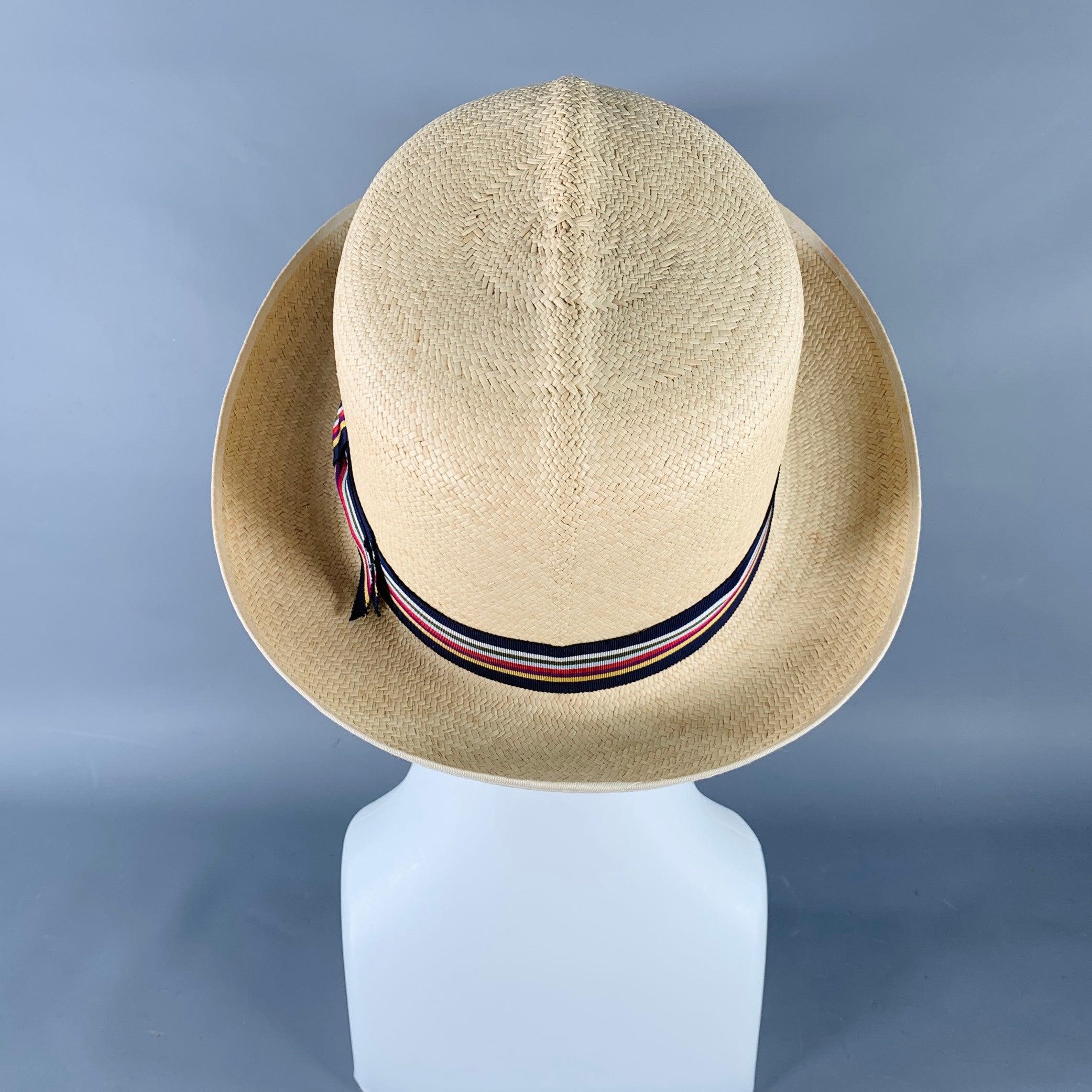 TURNBULL & ASSER Größe L Beige Mehrfarbig Geflochtenes Band Stroh Panamahut Herren im Angebot