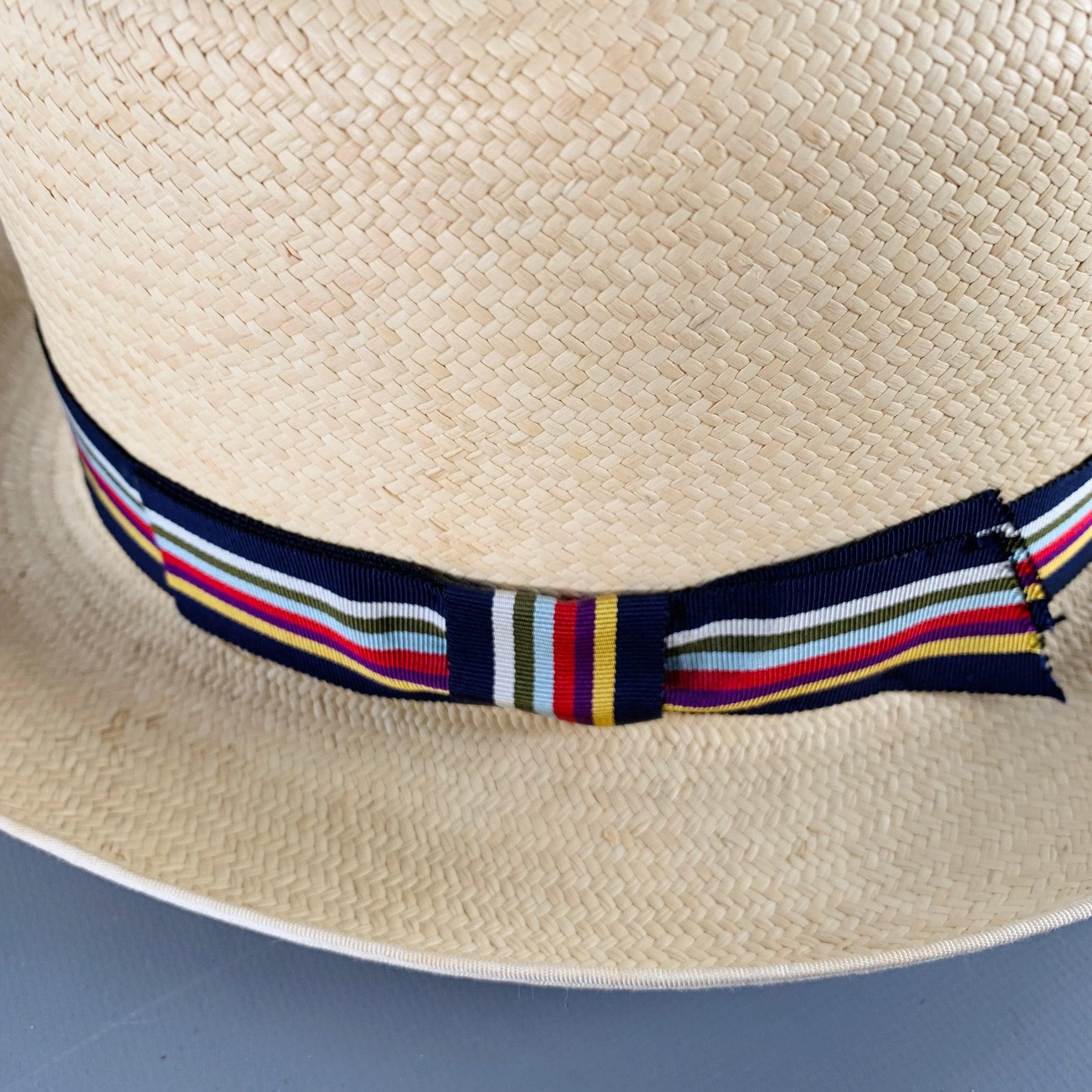 TURNBULL & ASSER Größe L Beige Mehrfarbig Geflochtenes Band Stroh Panamahut im Angebot 1