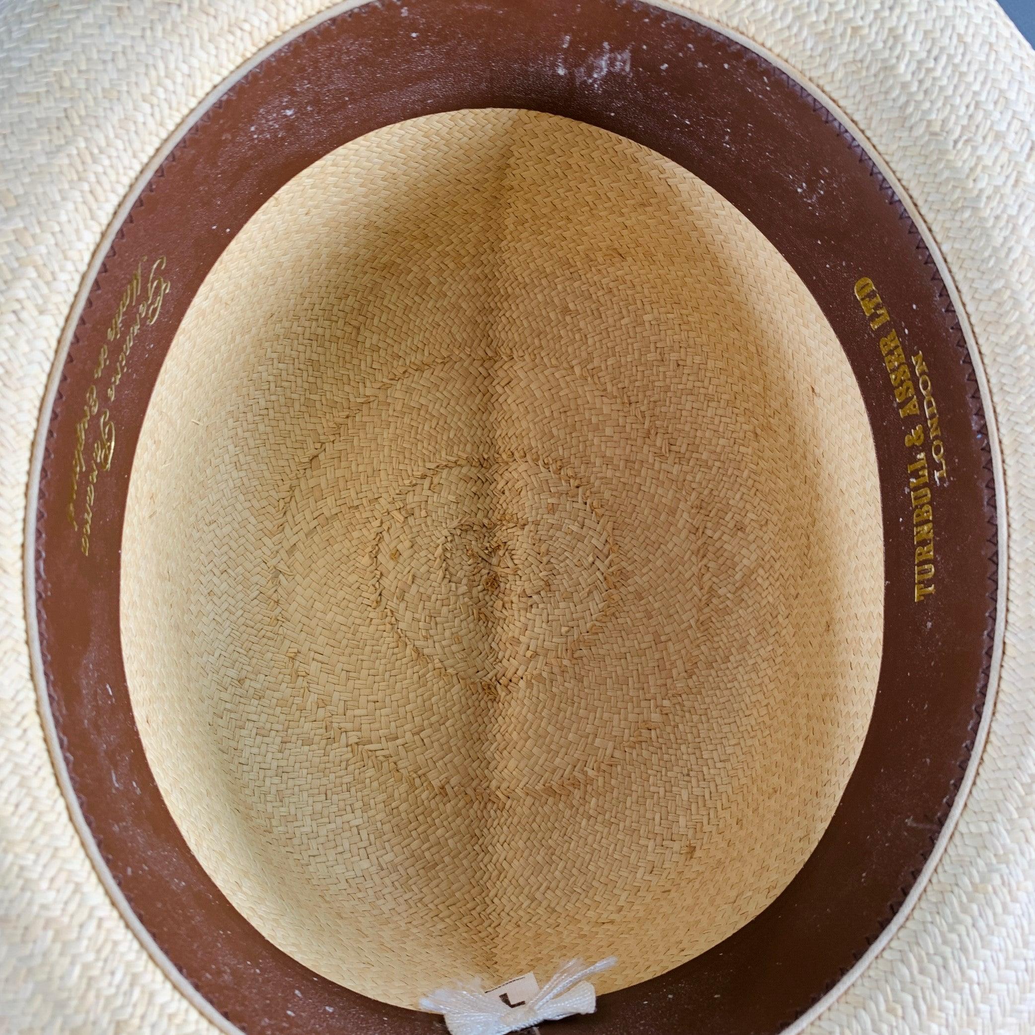 TURNBULL & ASSER Größe L Beige Mehrfarbig Geflochtenes Band Stroh Panamahut im Angebot 2