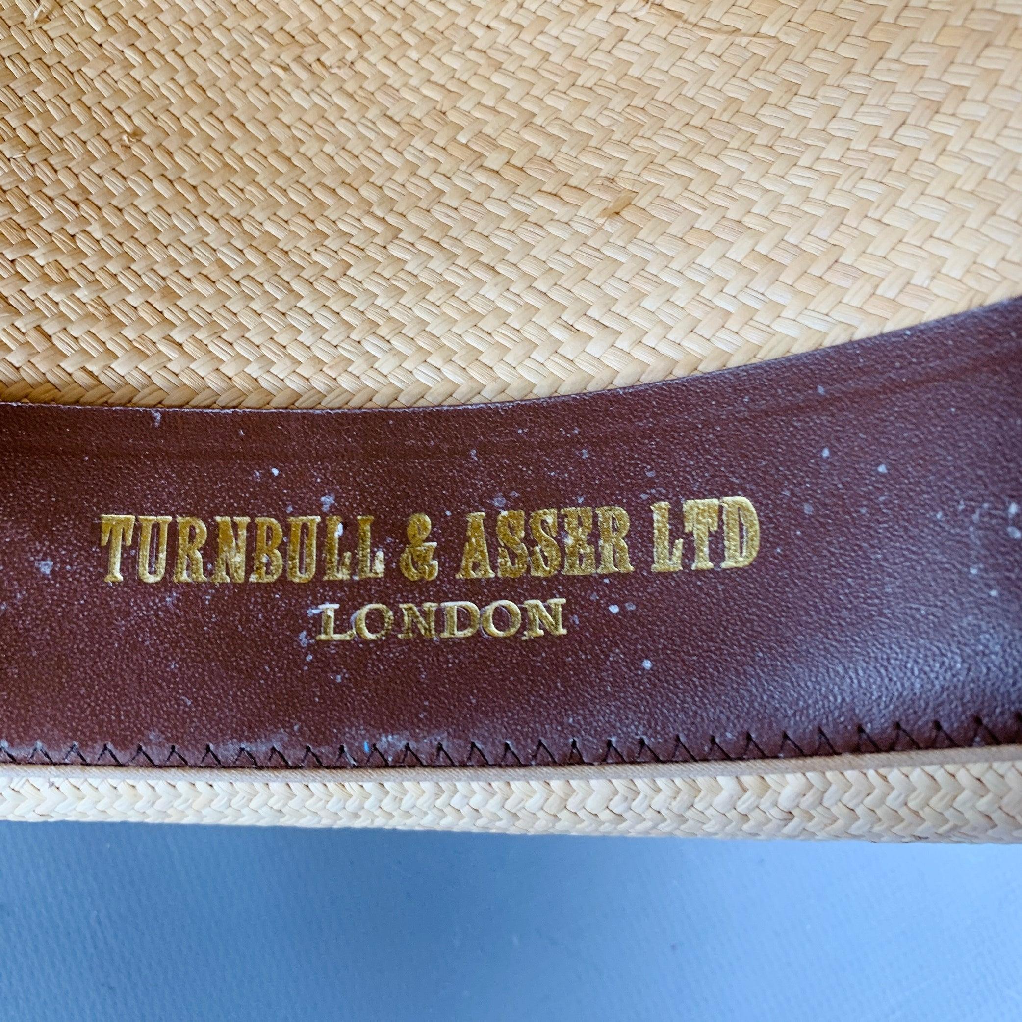 TURNBULL & ASSER Größe L Beige Mehrfarbig Geflochtenes Band Stroh Panamahut im Angebot 3