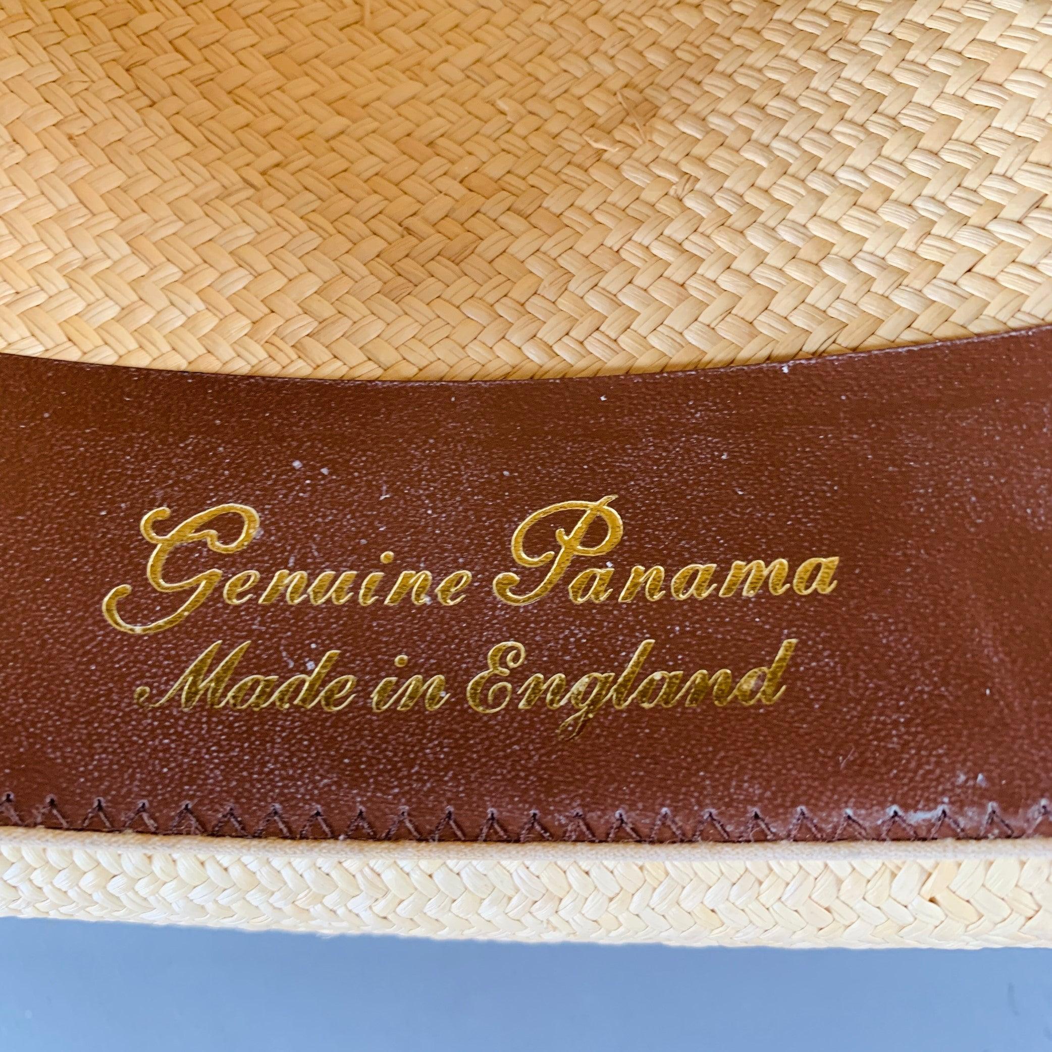 TURNBULL & ASSER Größe L Beige Mehrfarbig Geflochtenes Band Stroh Panamahut im Angebot 4