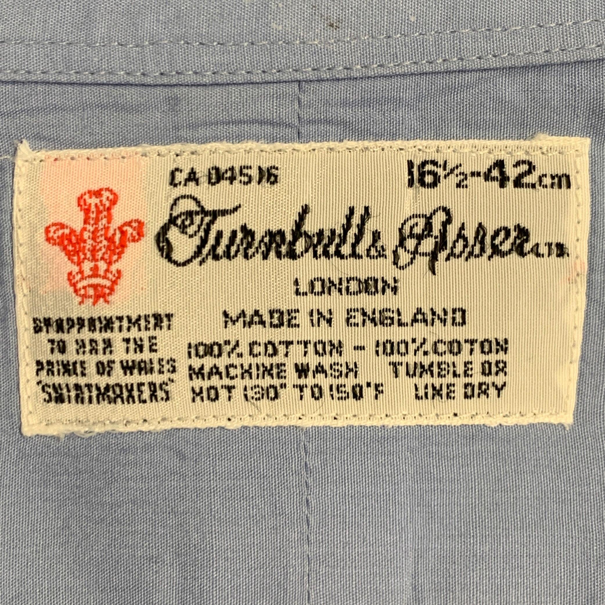 TURNBULL & ASSER Größe L Blaues Langarmhemd mit französischer Manschette aus Baumwolle im Angebot 4