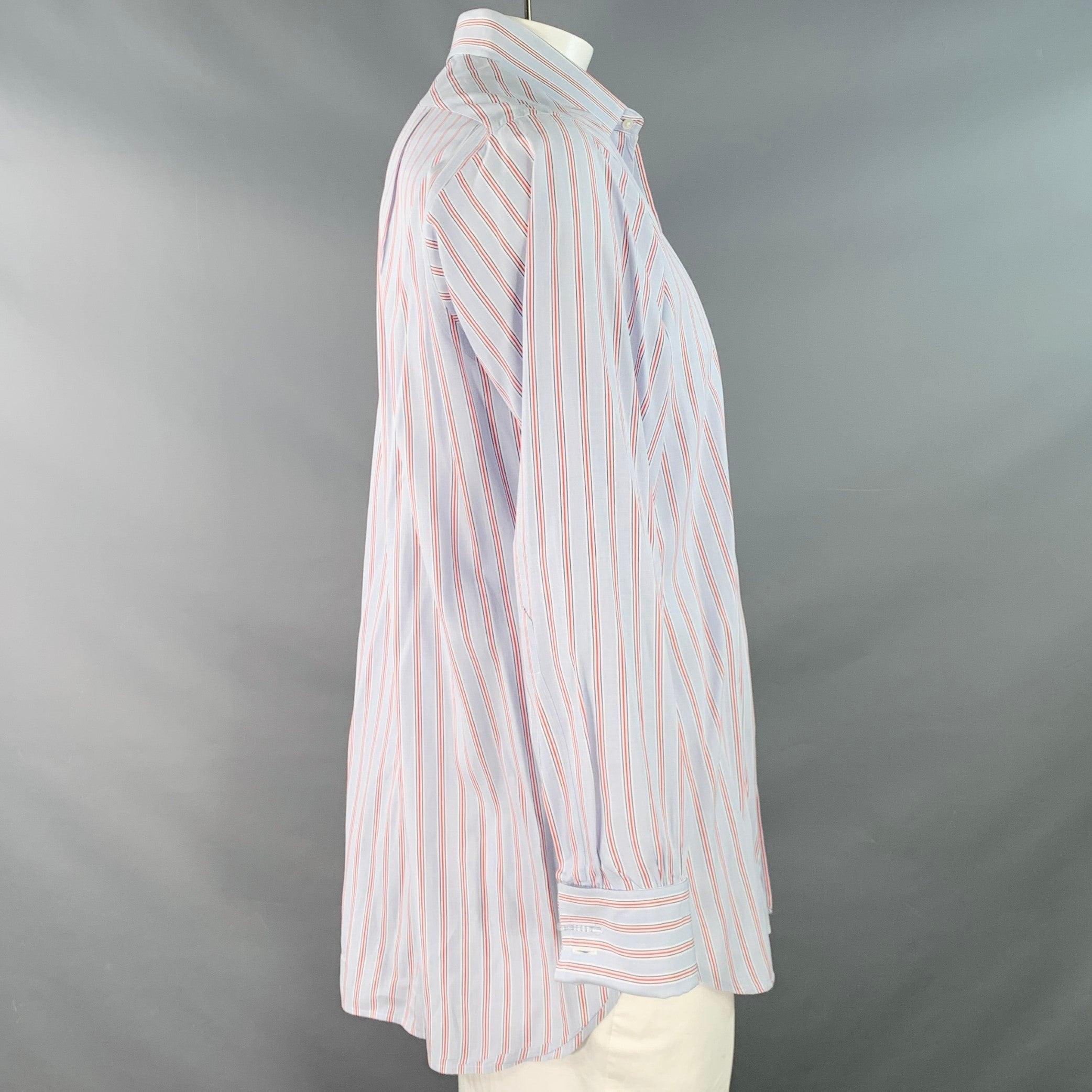 TURNBULL & ASSER Größe L Blau-Marine-Rot gestreiftes Baumwollhemd mit langen Ärmeln (Grau) im Angebot