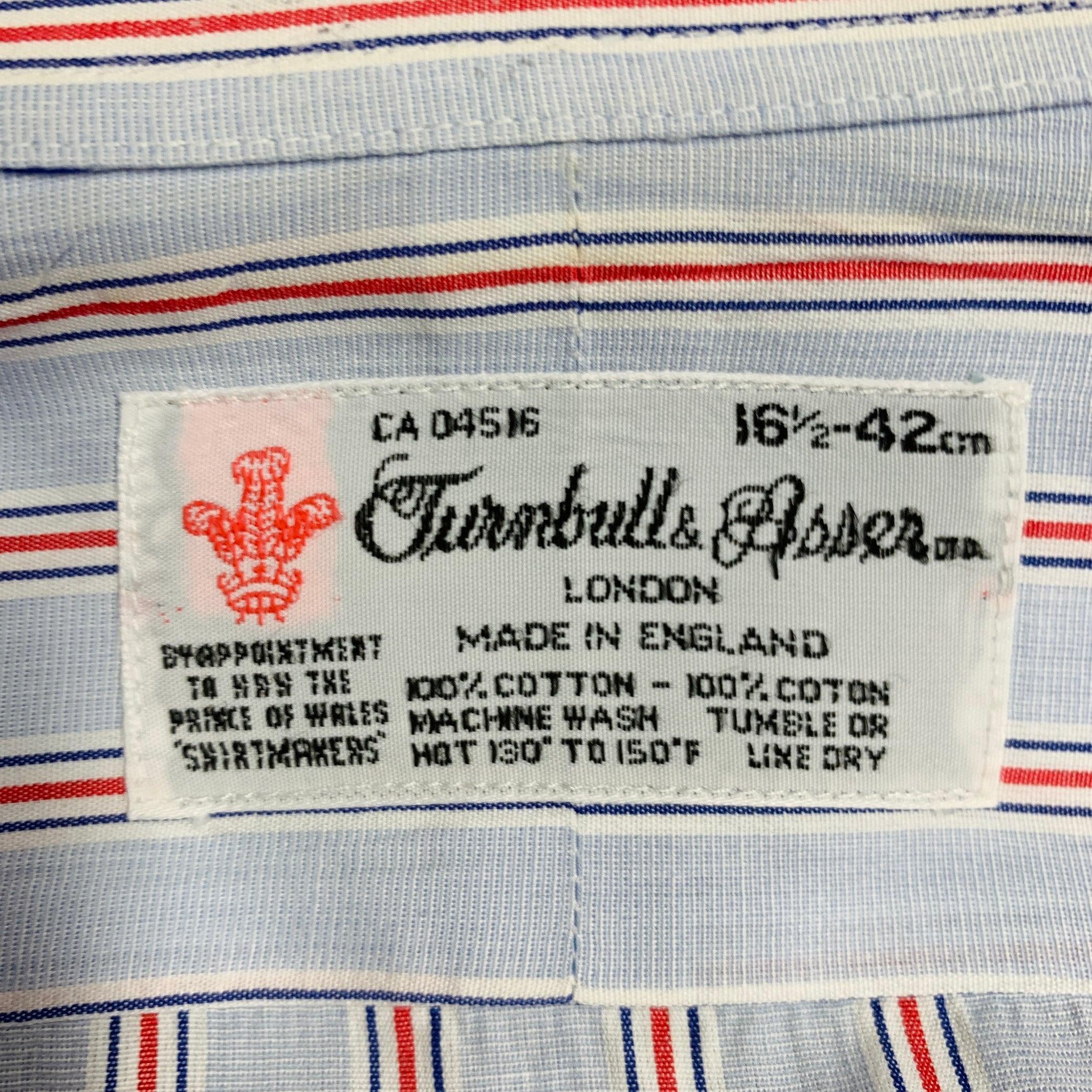 TURNBULL & ASSER Größe L Blau-Marine-Rot gestreiftes Baumwollhemd mit langen Ärmeln im Angebot 3
