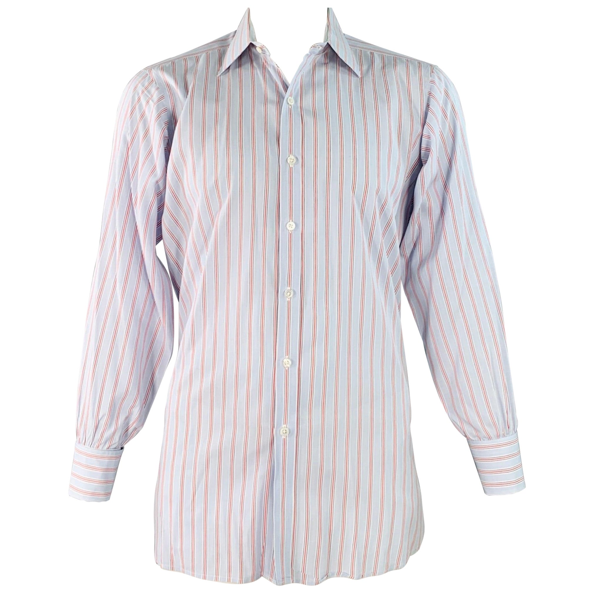 TURNBULL & ASSER Talla L Camisa de manga larga de algodón a rayas azul marino rojo