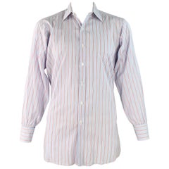 TURNBULL & ASSER Talla L Camisa de manga larga de algodón a rayas azul marino rojo