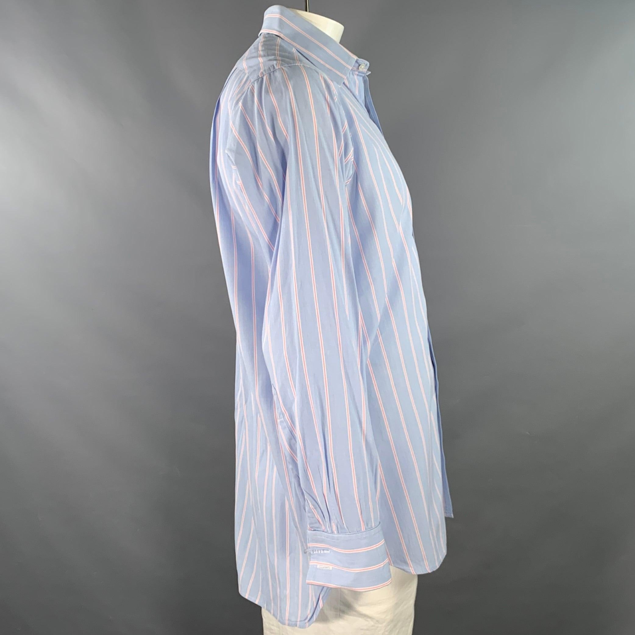 TURNBULL & ASSER Größe L Blau-Pink gestreiftes Langarmhemd aus Baumwolle mit französischer Manschette (Grau) im Angebot