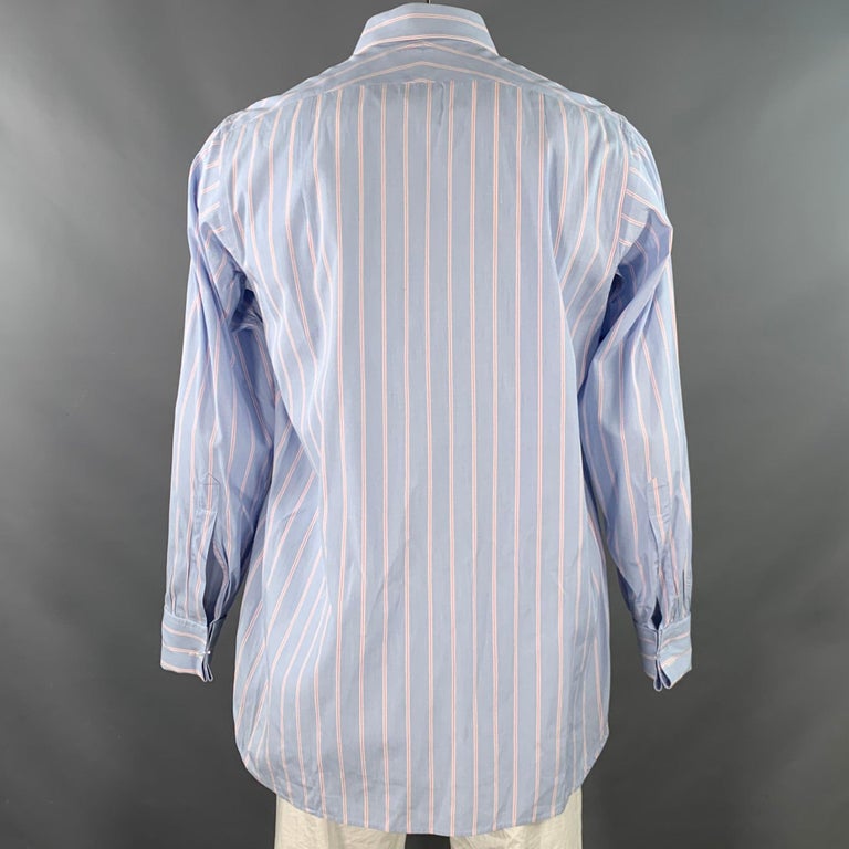 Turnbull & Asser Size L Blue Pink Stripe Cotton French Cuff Long Sleeve Shirt Turnbull & Asser Size L Blue Pink Stripe Cotton French Cuff Long Sleeve Shirt