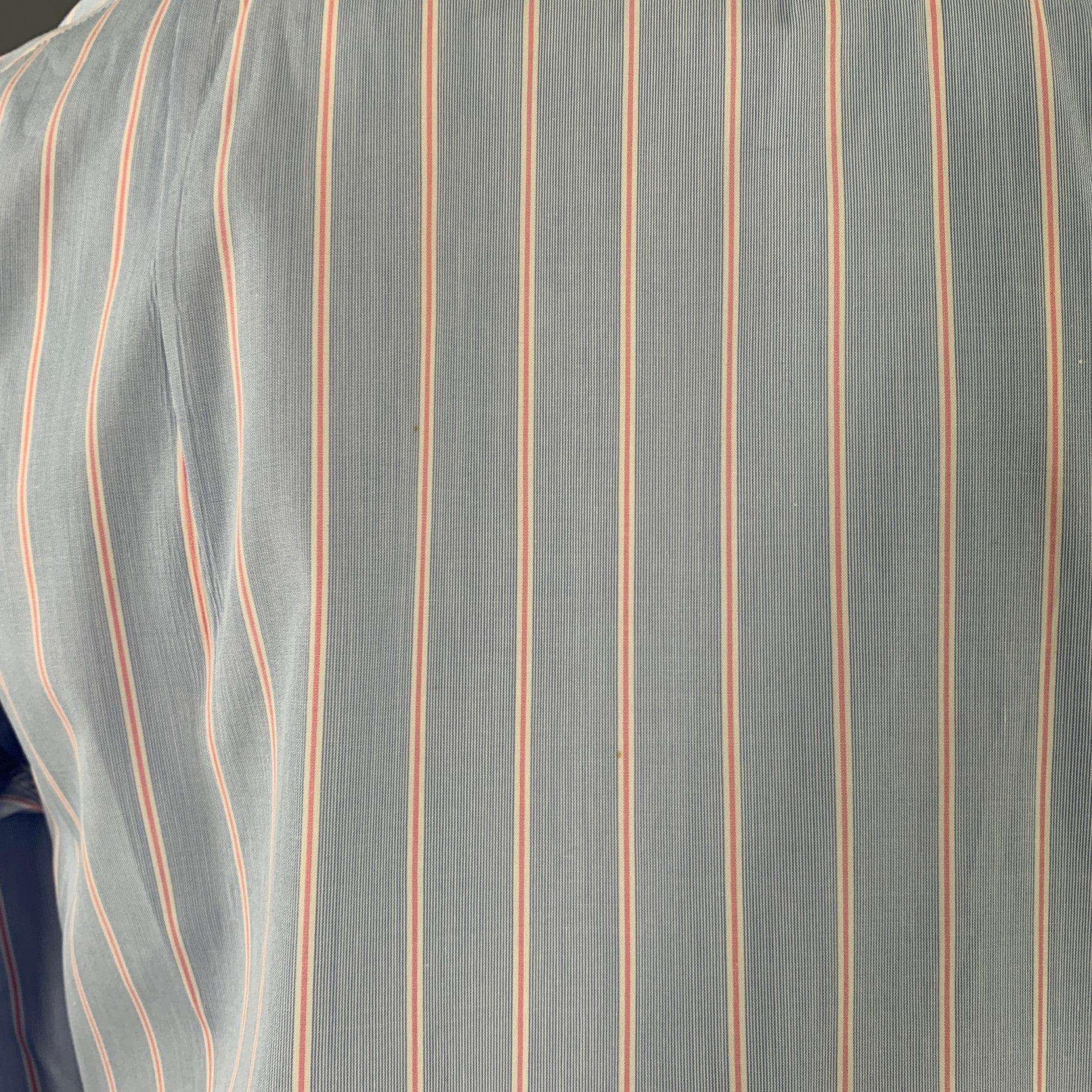 TURNBULL & ASSER Größe L Blau-Pink gestreiftes Langarmhemd aus Baumwolle mit französischer Manschette Herren im Angebot